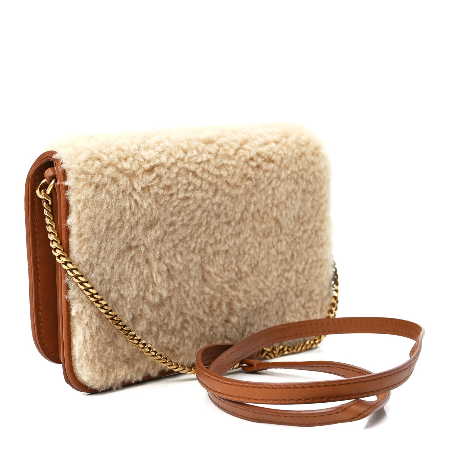 Shearling Monogram Phone Holder Crossbody Brown