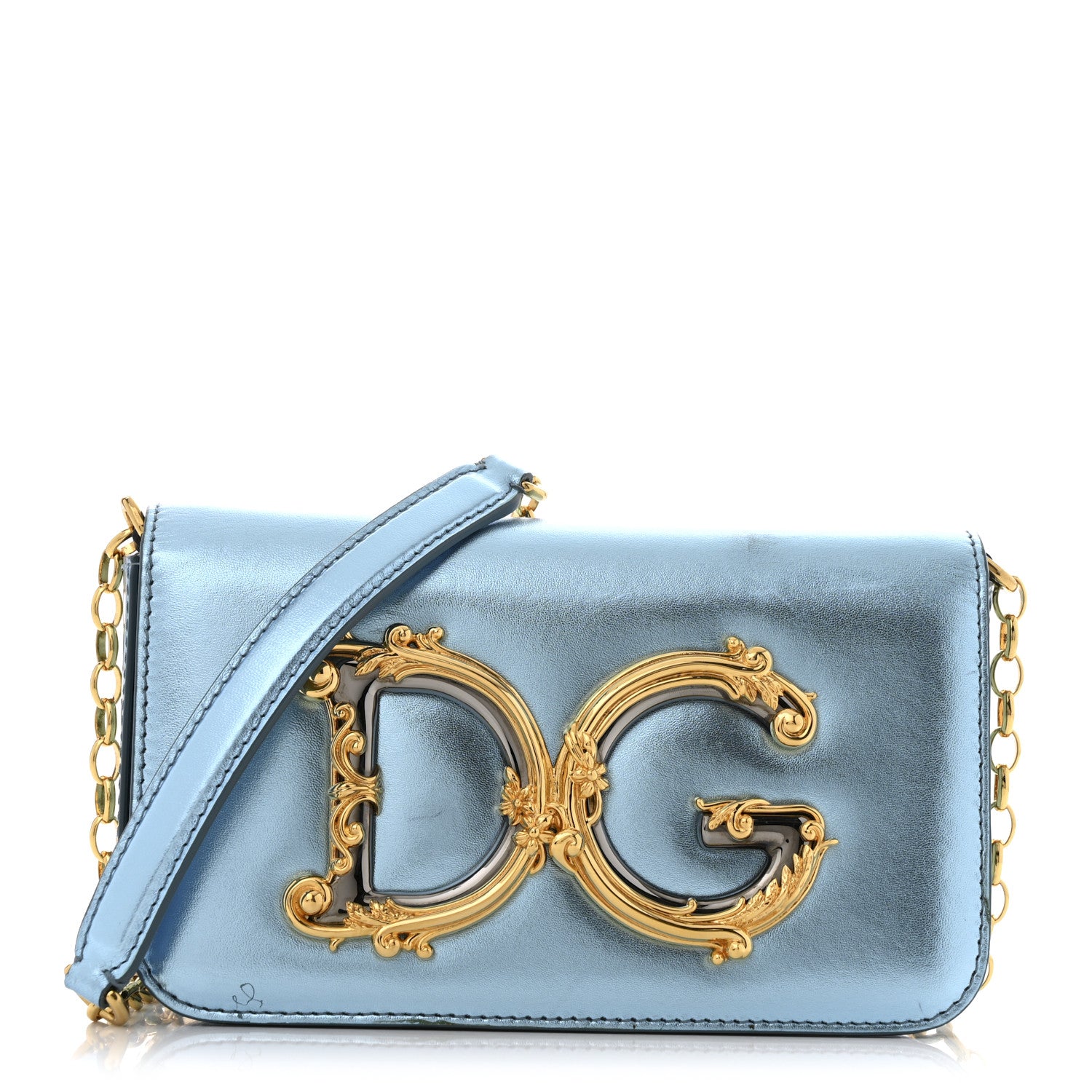 Dolce & Gabbana Metallic Nappa Mini DG Girls Shoulder Bag Blue