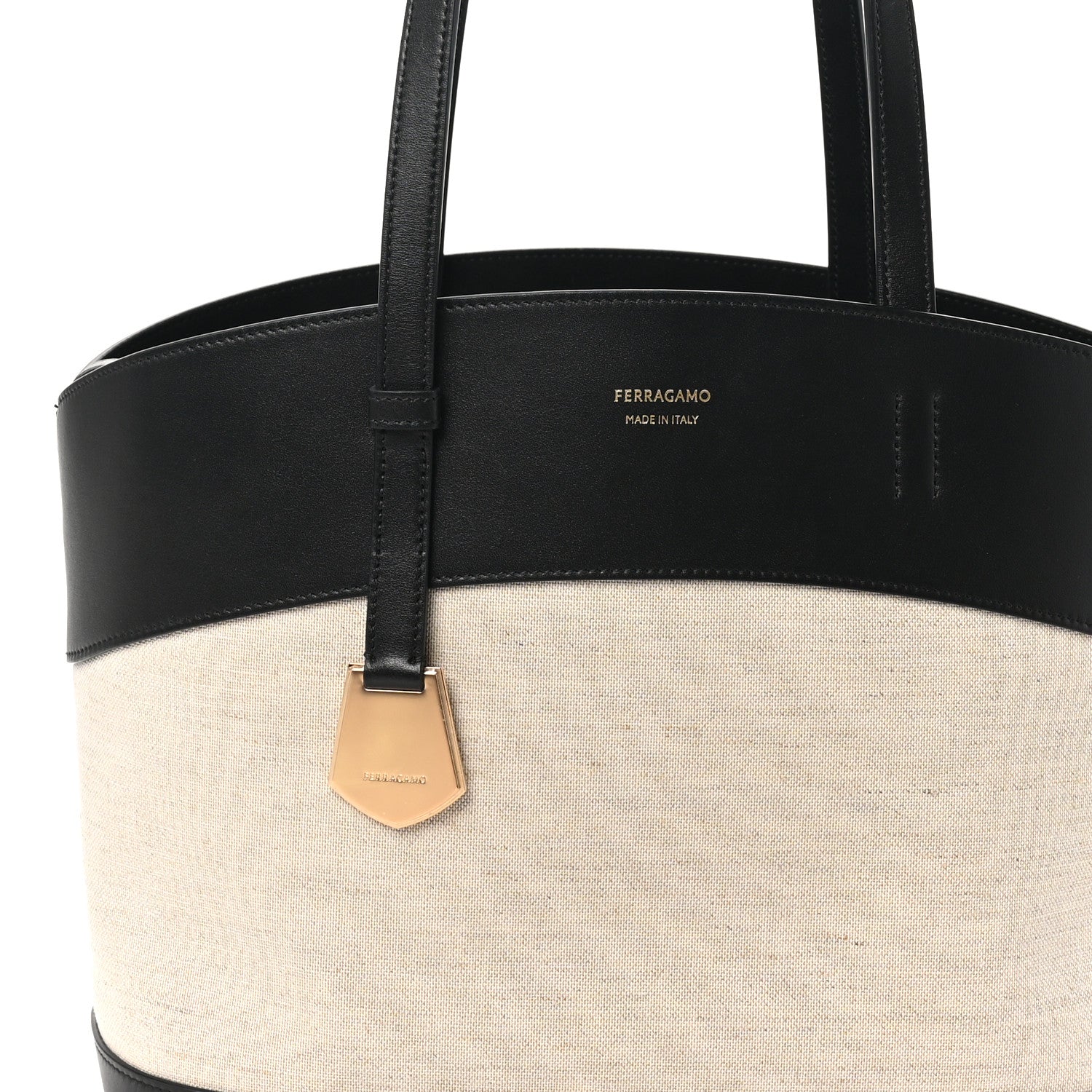 Salvatore Ferragamo Canvas Calfskin Charming Tote Natural Black 9 of 11