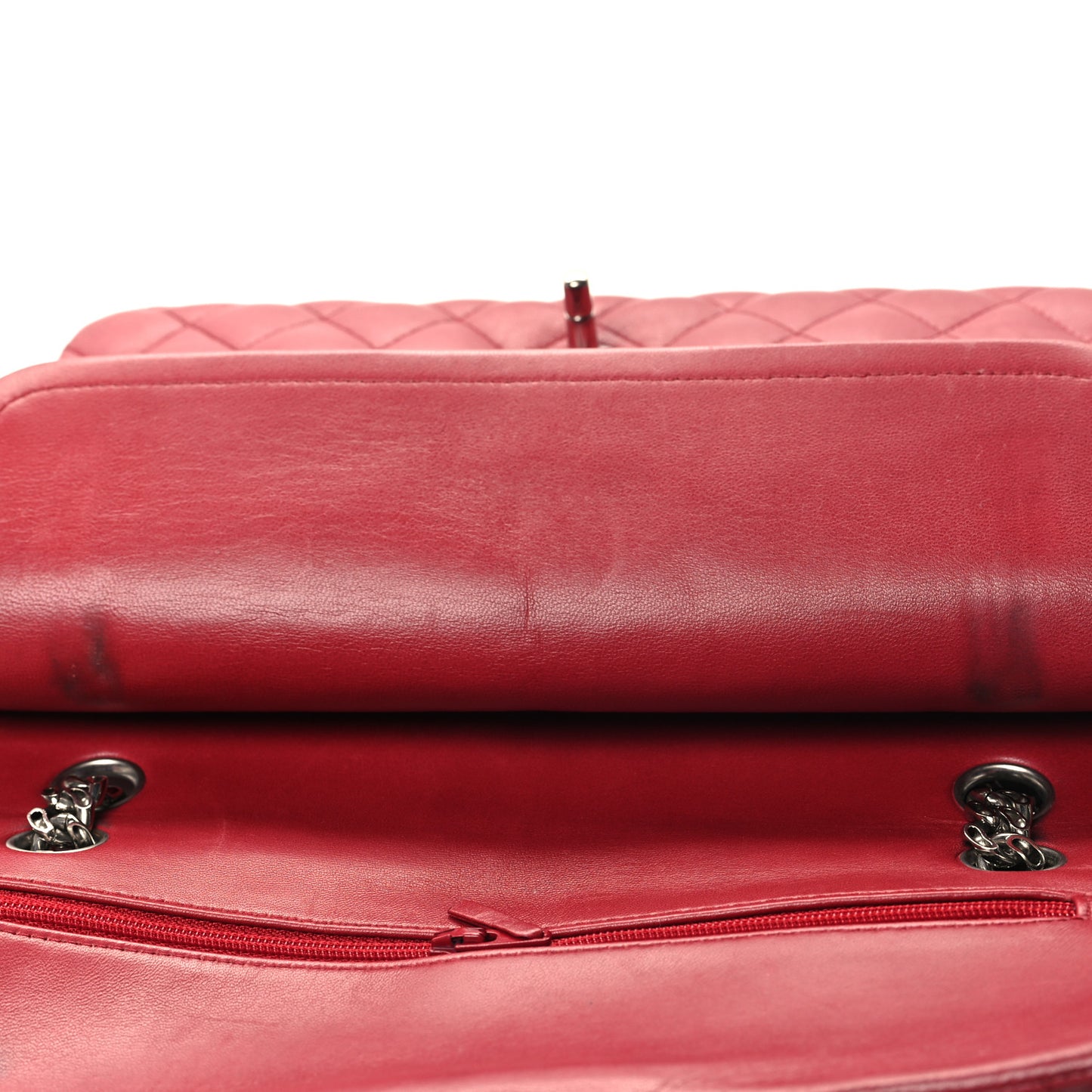 Glazed Lambskin Quilted Medium Double Flap Bijoux Chain Red