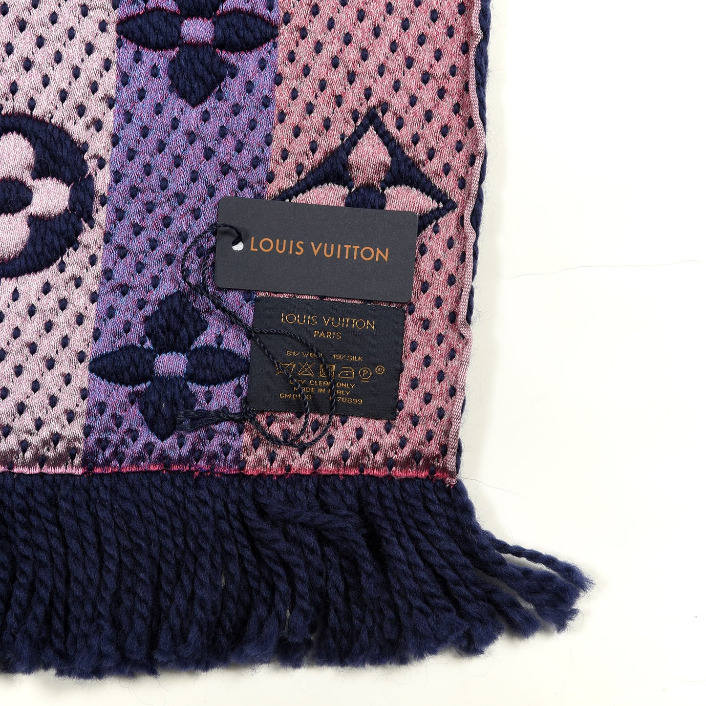 Wool Silk Rainbow Logomania Scarf Navy