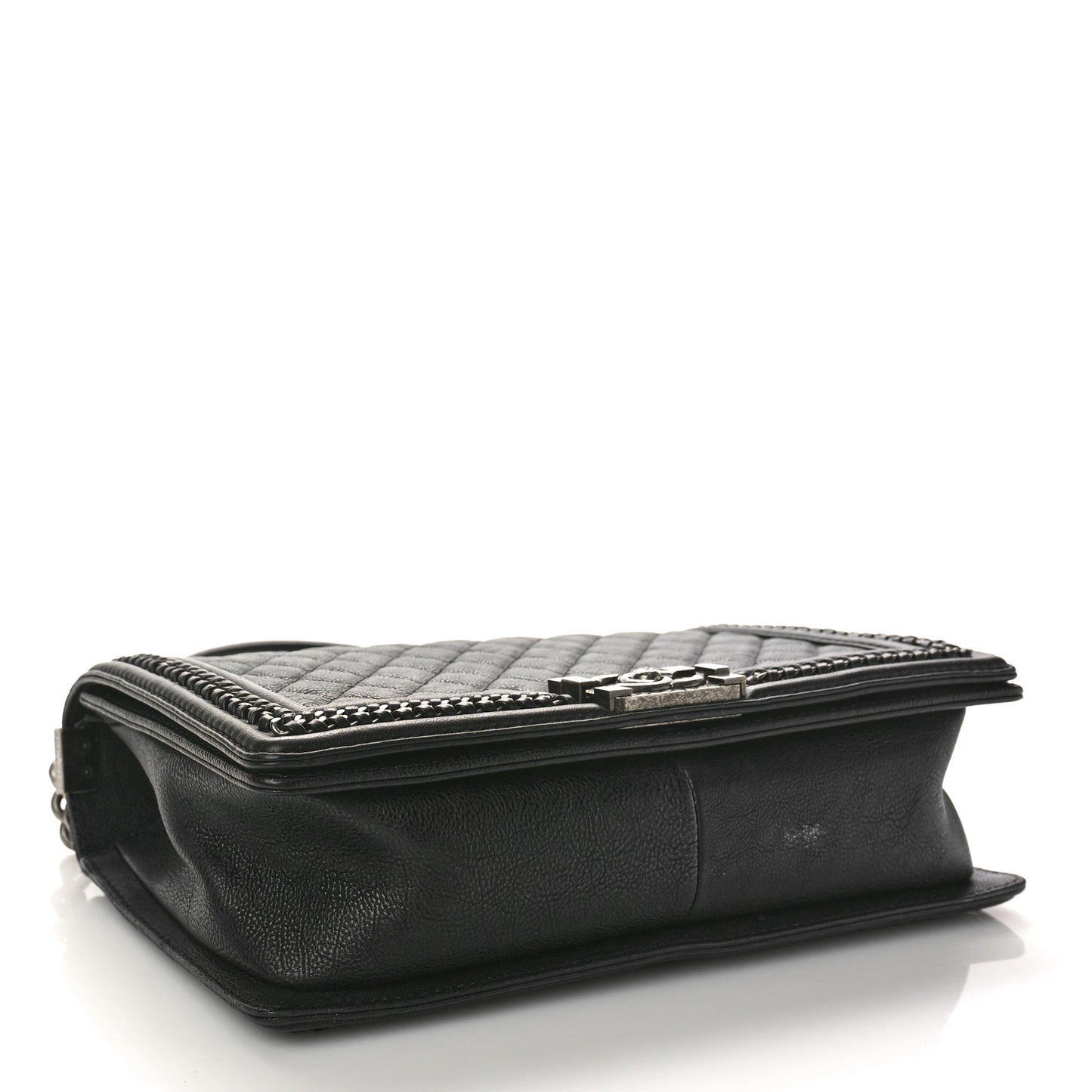 Goatskin Quilted New Medium Boy Handle Flap Black Black