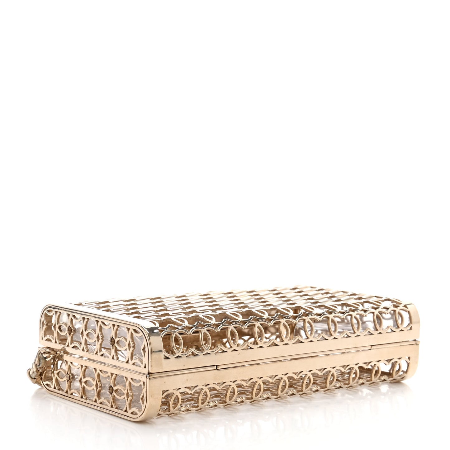 Metal CC Moucharabieh Minaudiere Crossbody Gold