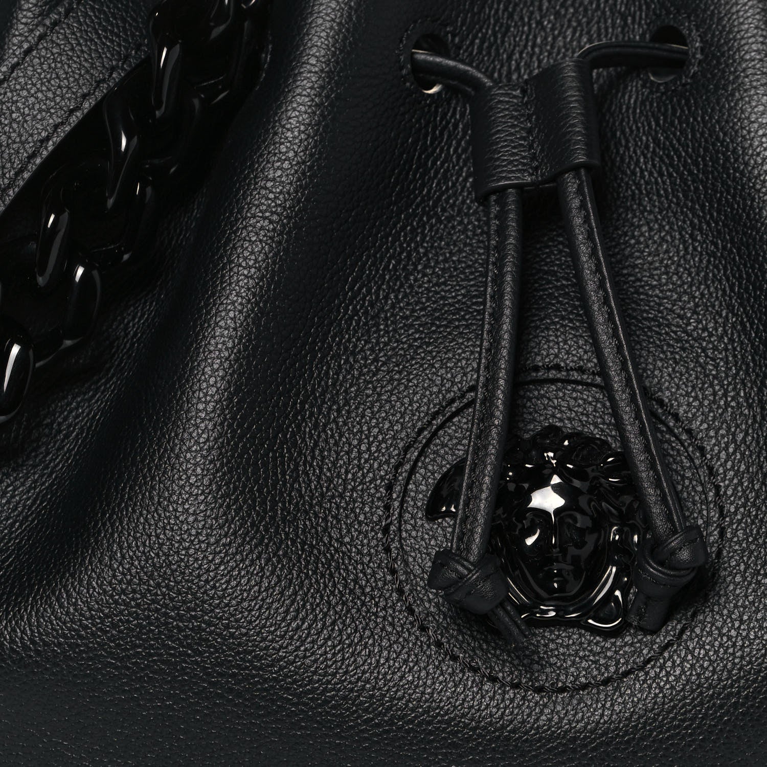 Versace Grained Calfskin La Medusa Bucket Bag Black 9 of 13