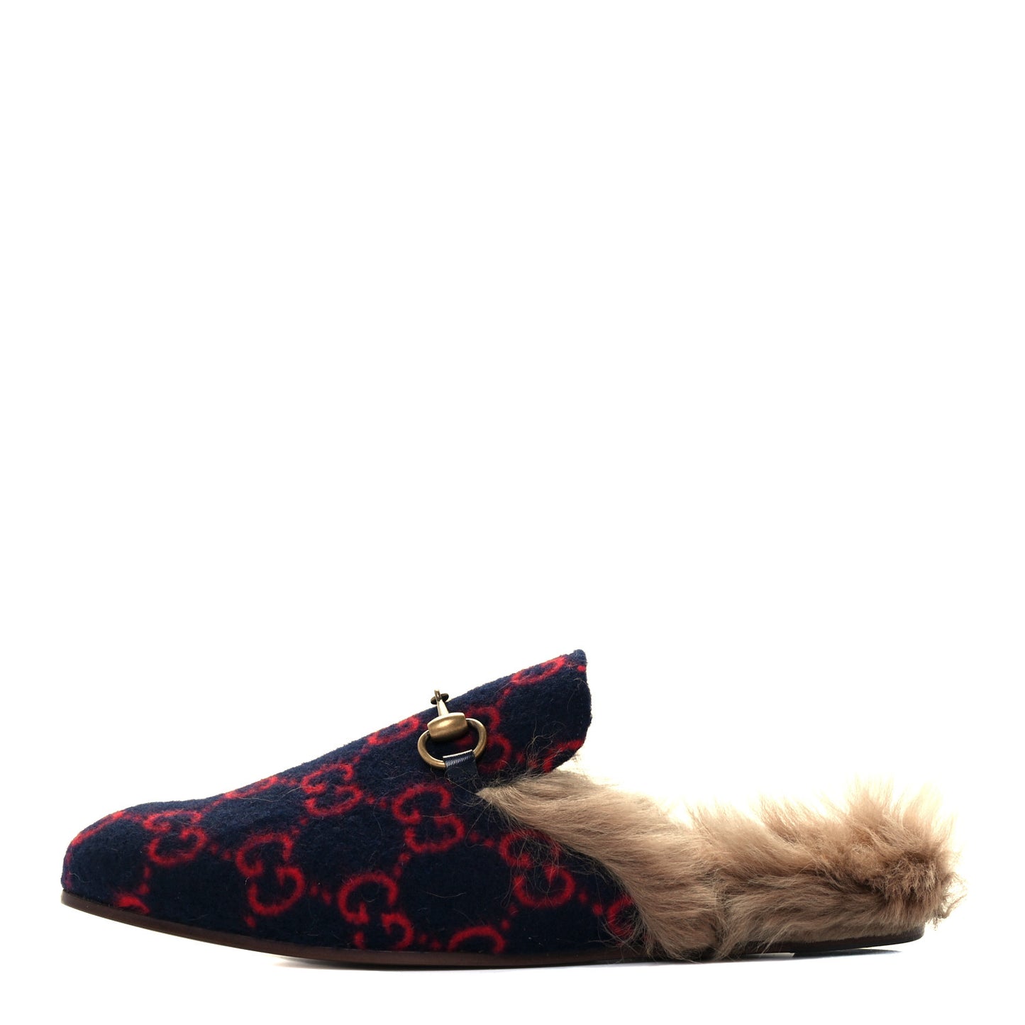 Velvet GG Monogram Fur Mens Princetown Slippers 7 Navy Red