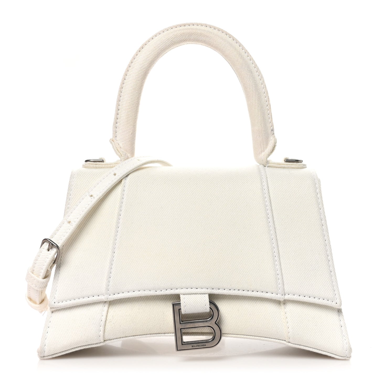 Cotton Canvas Small Hourglass Top Handle Bag White