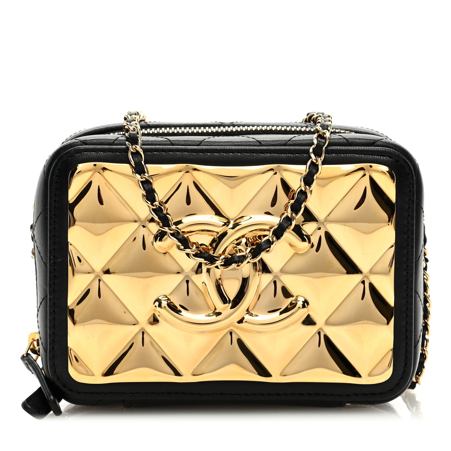 Chanel Lambskin Quilted Golden Plate Clutch With Chain Black 1 of 10