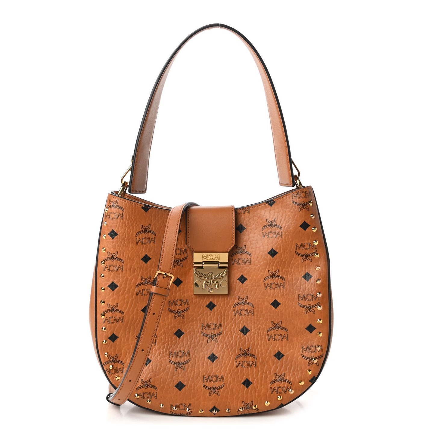 Visetos Studded Medium Patricia Hobo Cognac