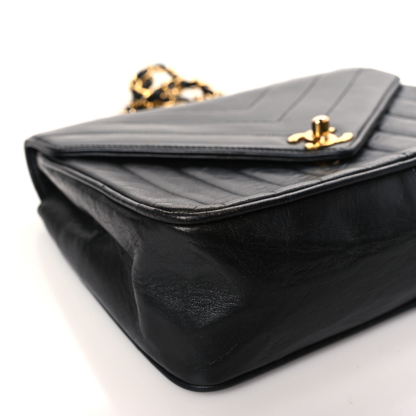 Lambskin Chevron Quilted Envelope Single Flap Black