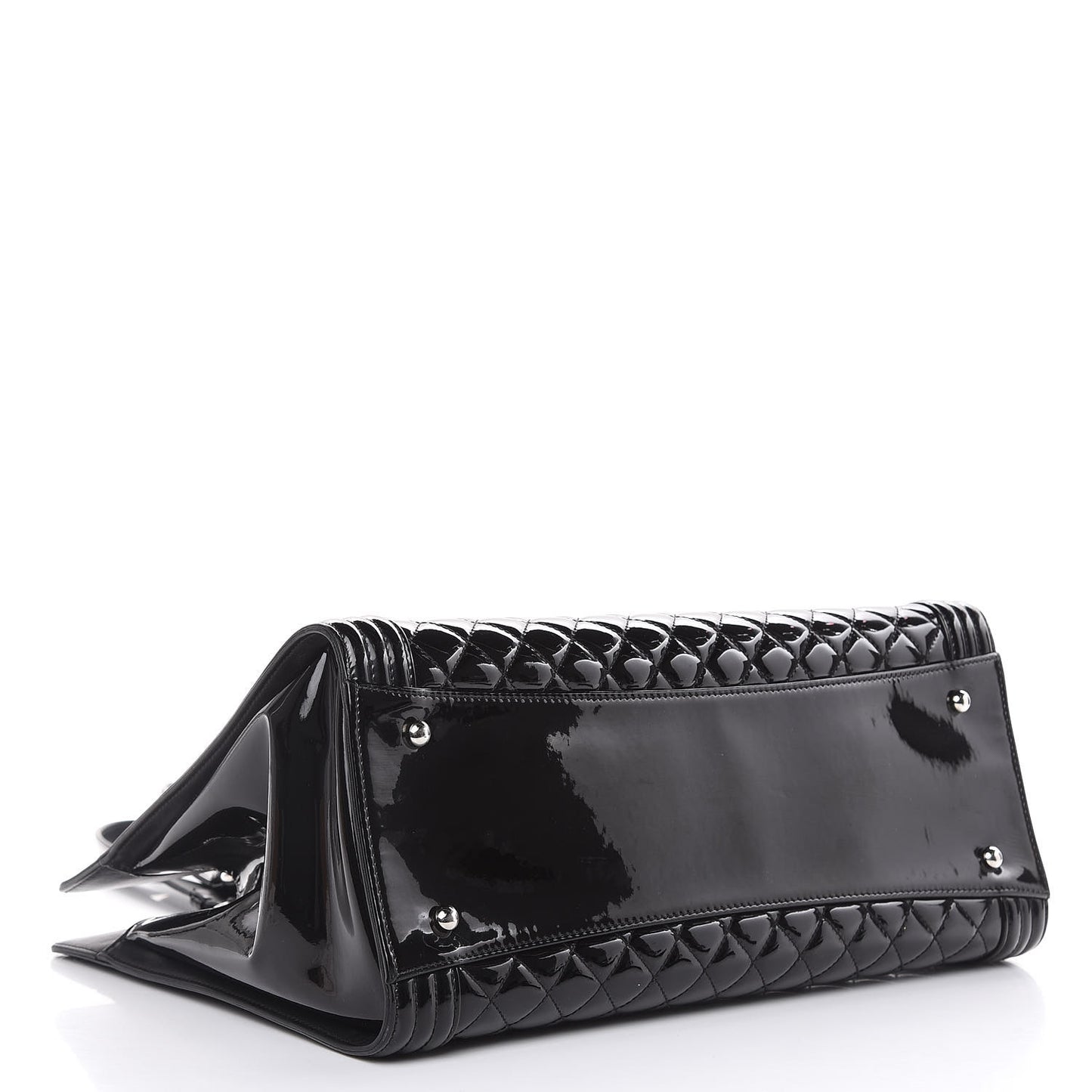 Patent Calfskin Quilted Plexiglass Boy Shopping Tote Black