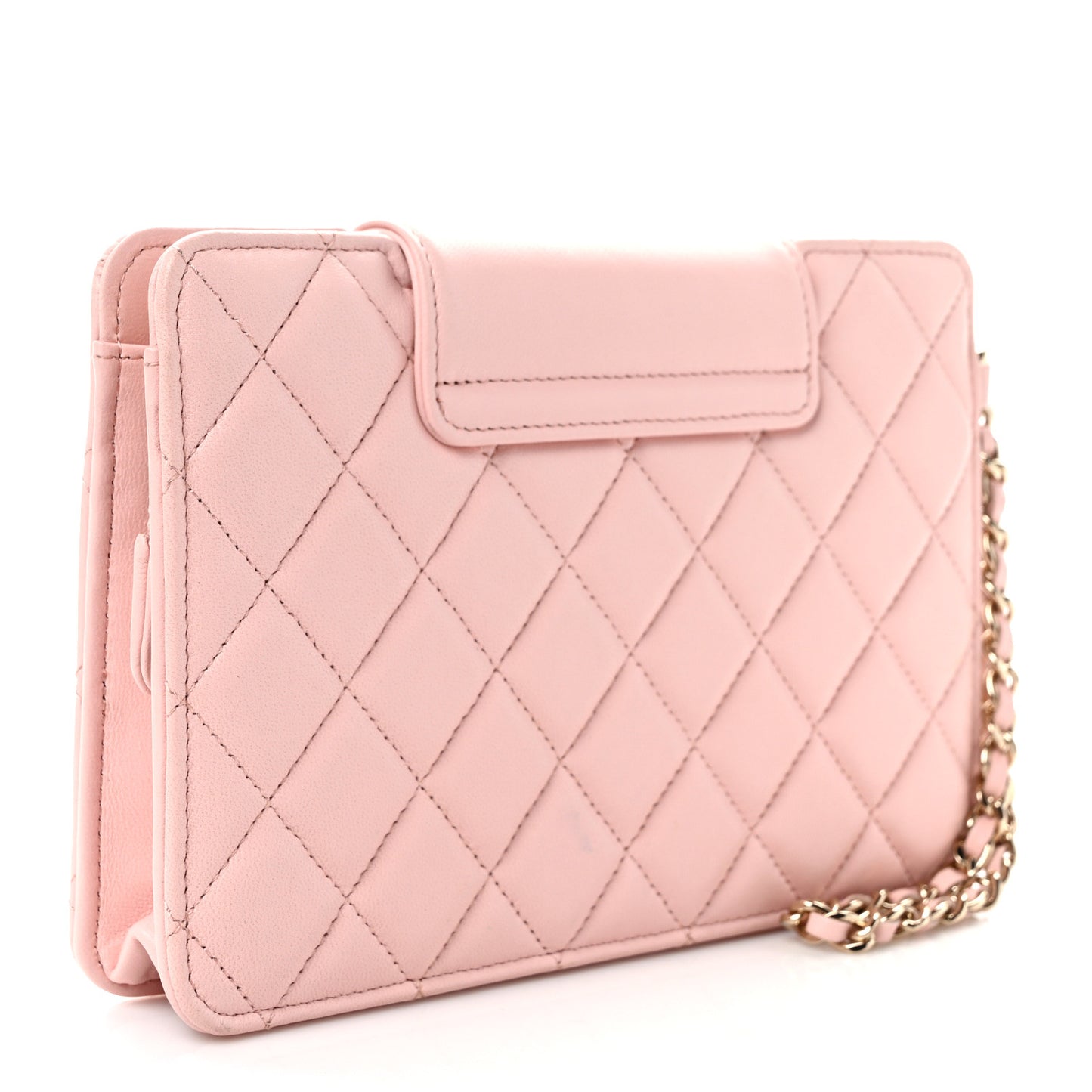 Lambskin Quilted CC Pouch Wristlet Pink