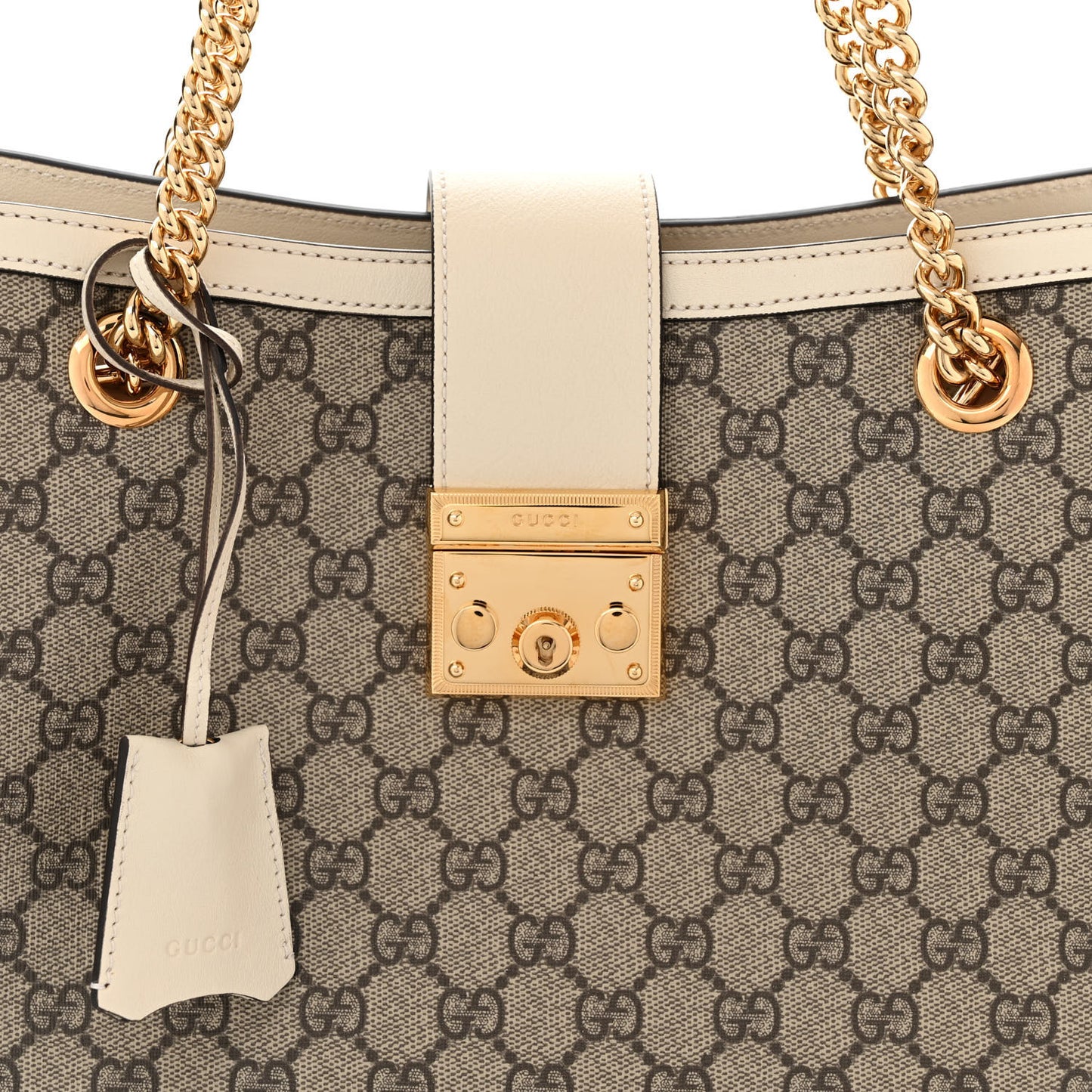 GG Supreme Monogram Medium Padlock Tote White