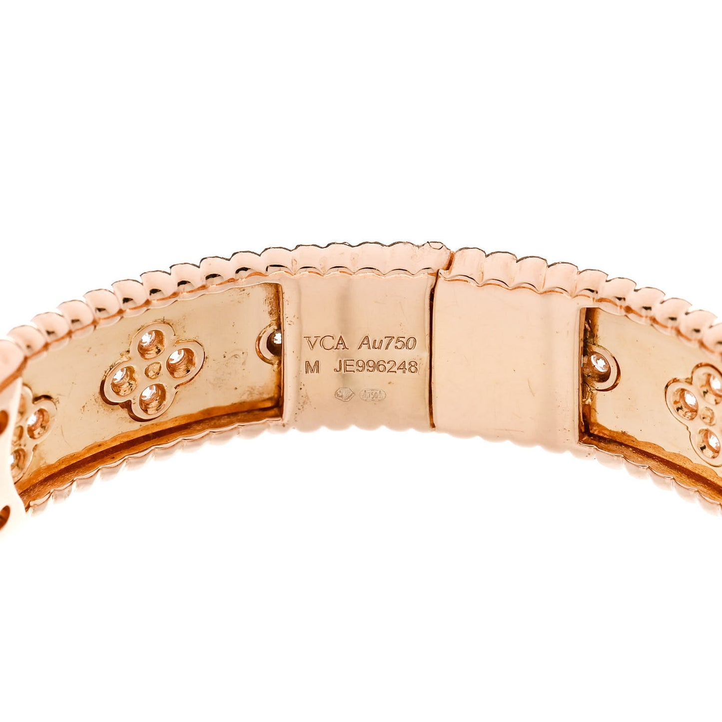 18K Rose Gold Diamond Perlee Clovers Bangle Bracelet M