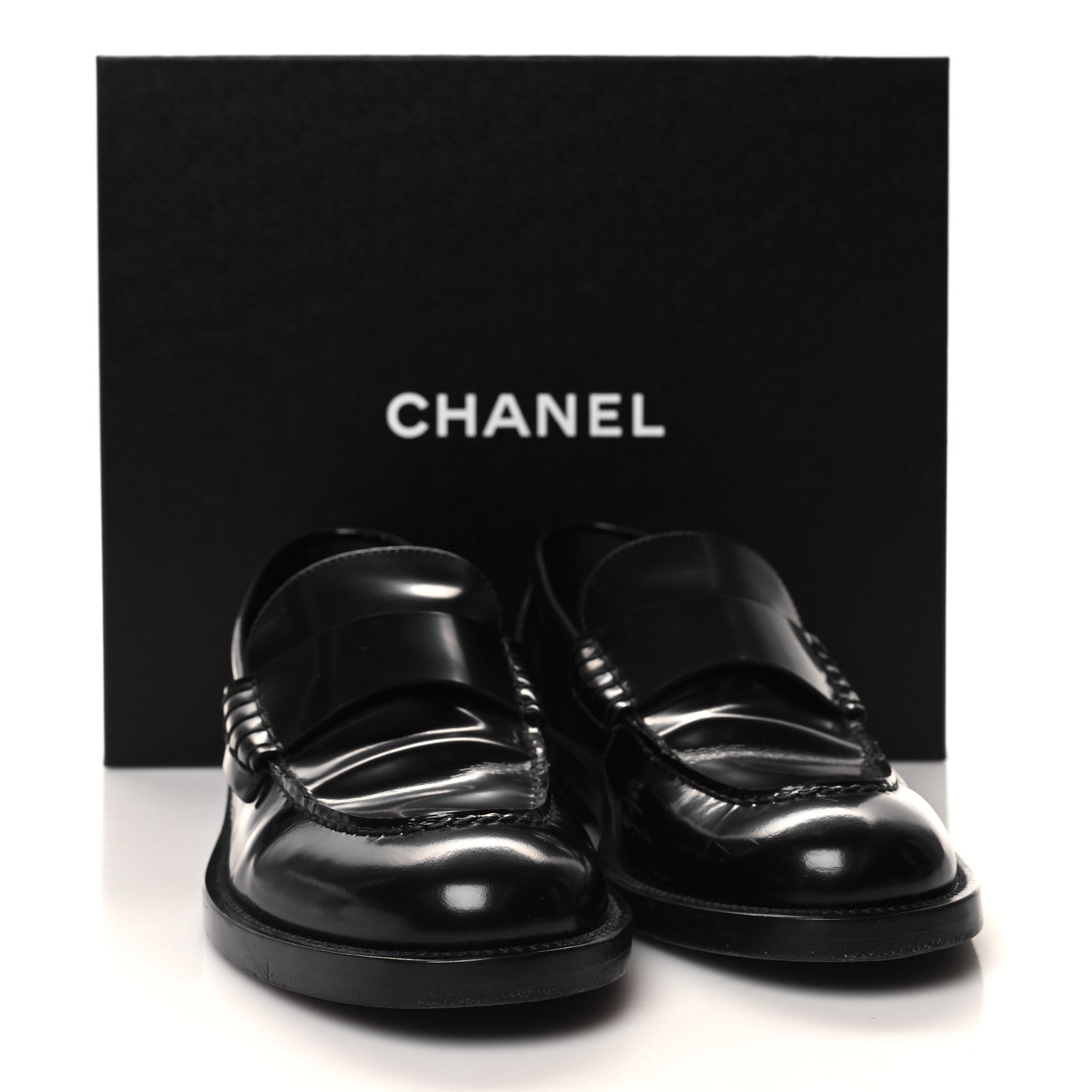 Chanel Shiny Calfskin Logo Loafers 38 Black 10 of 10