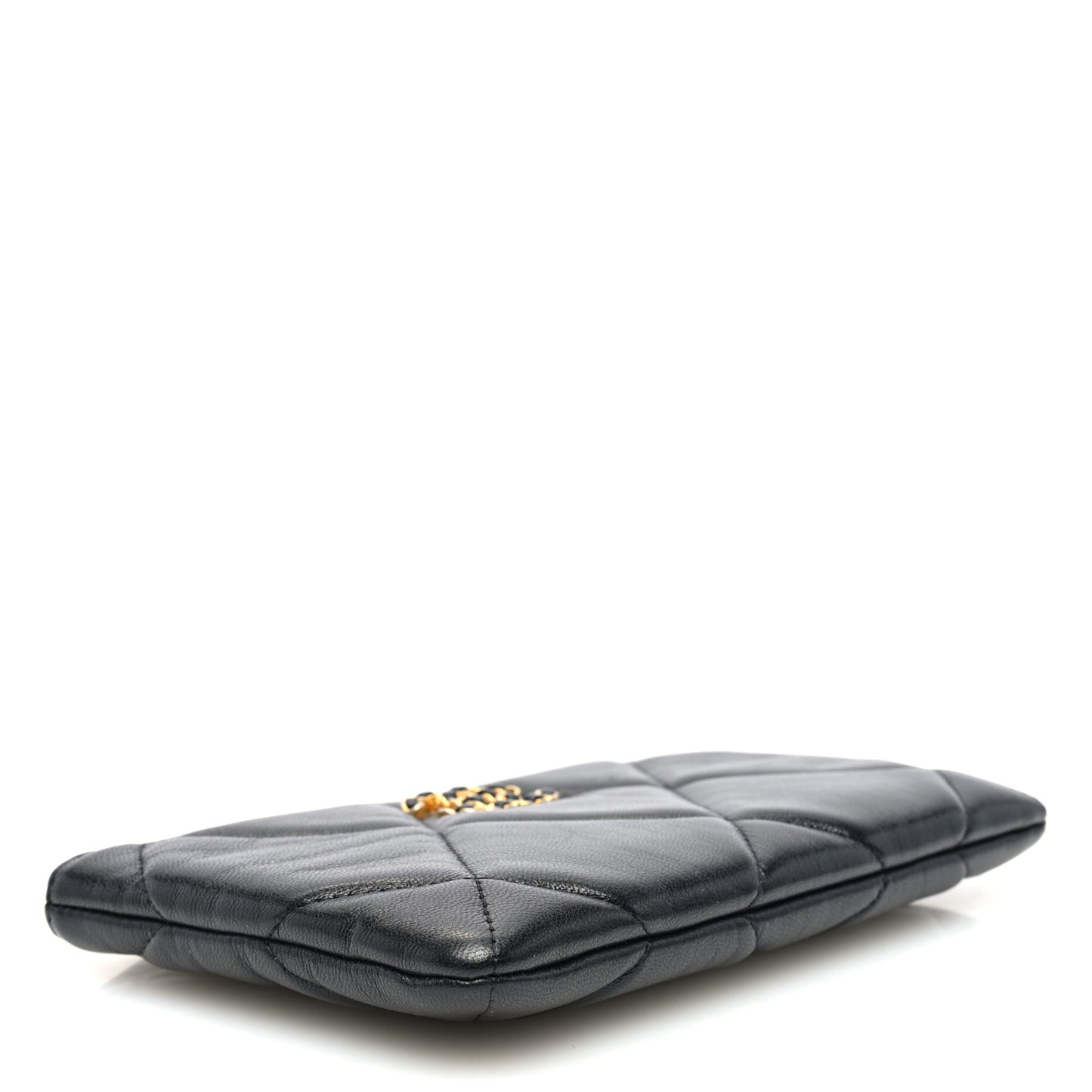 Shiny Goatskin Quilted Small Chanel 19 Pouch Black