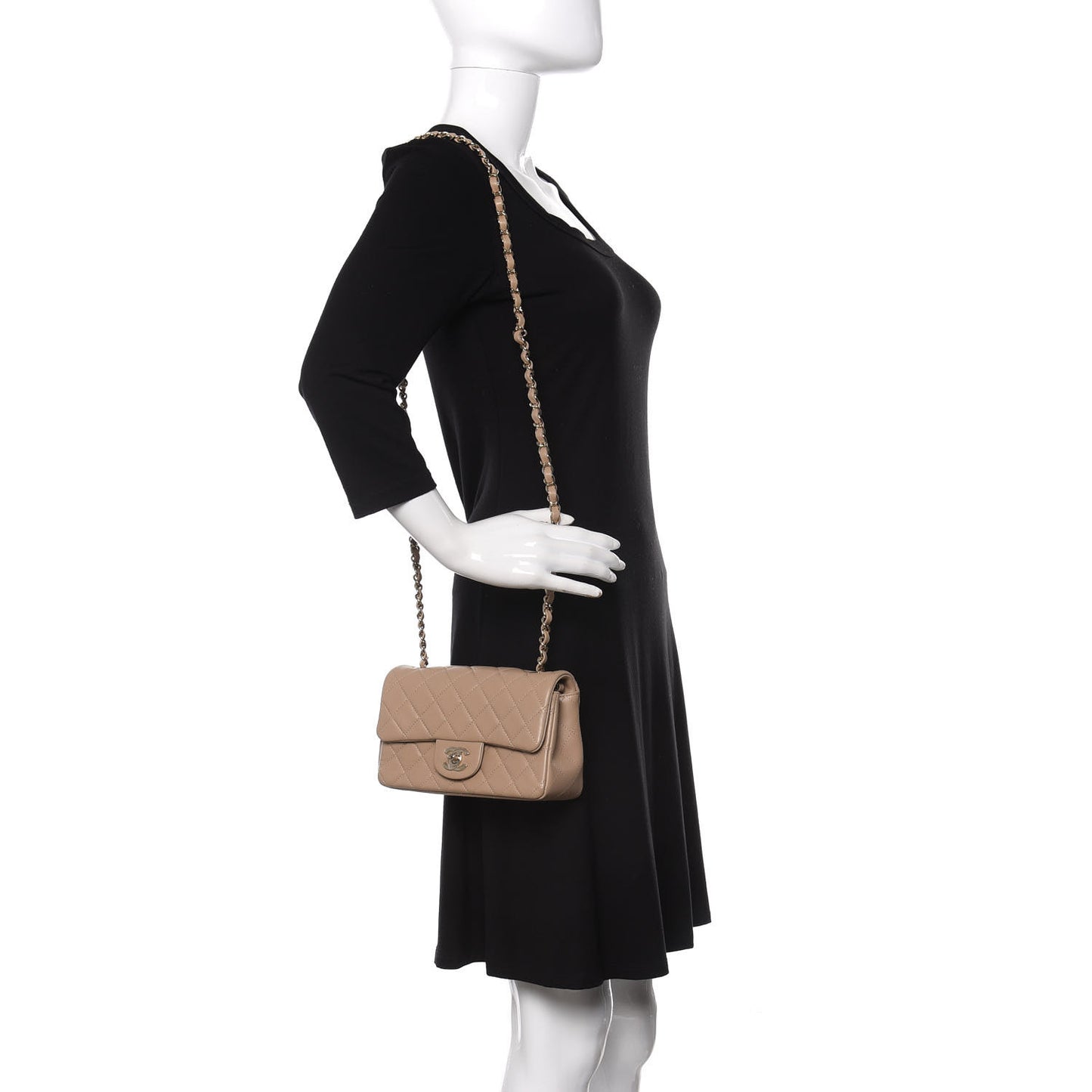 Lambskin Quilted Mini Rectangular Flap Dark Beige