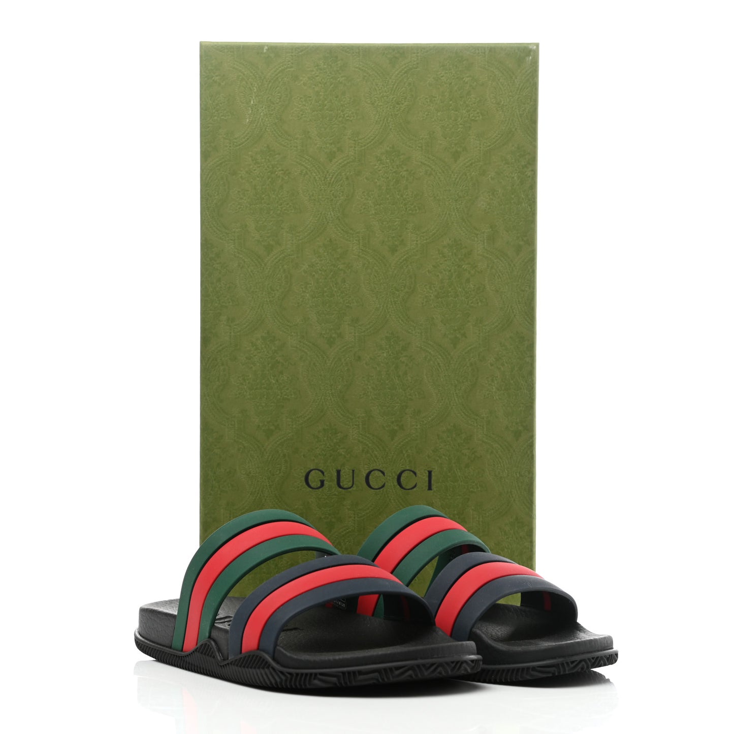 Rubber Web Stripe Slide Sandals 37 Green Navy Red