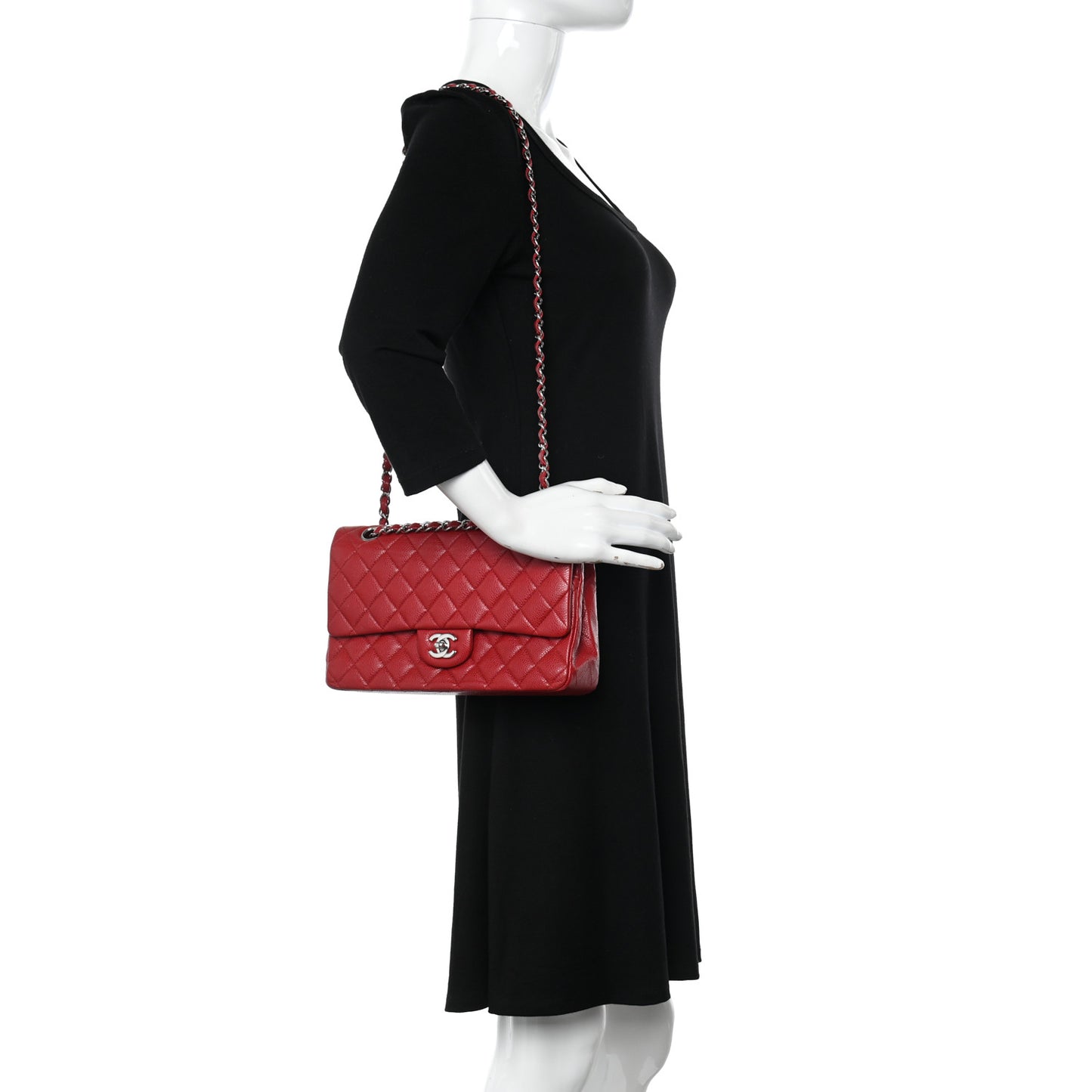 Caviar Quilted Medium Double Flap Red