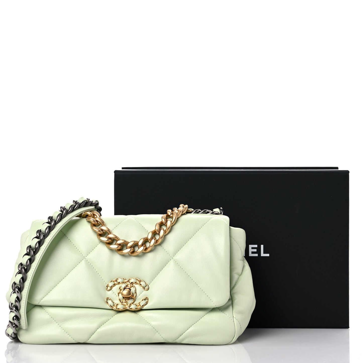 Goatskin Quilted Medium Chanel 19 Flap Light Green