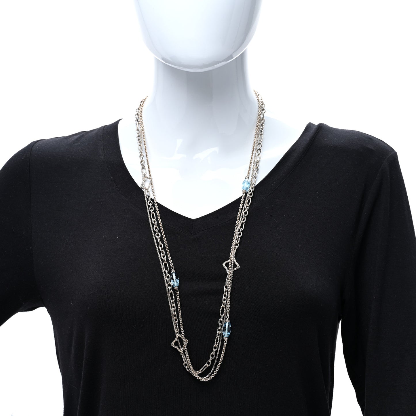 Sterling Silver Diamond Blue Topaz Quatrefoil Long Necklace