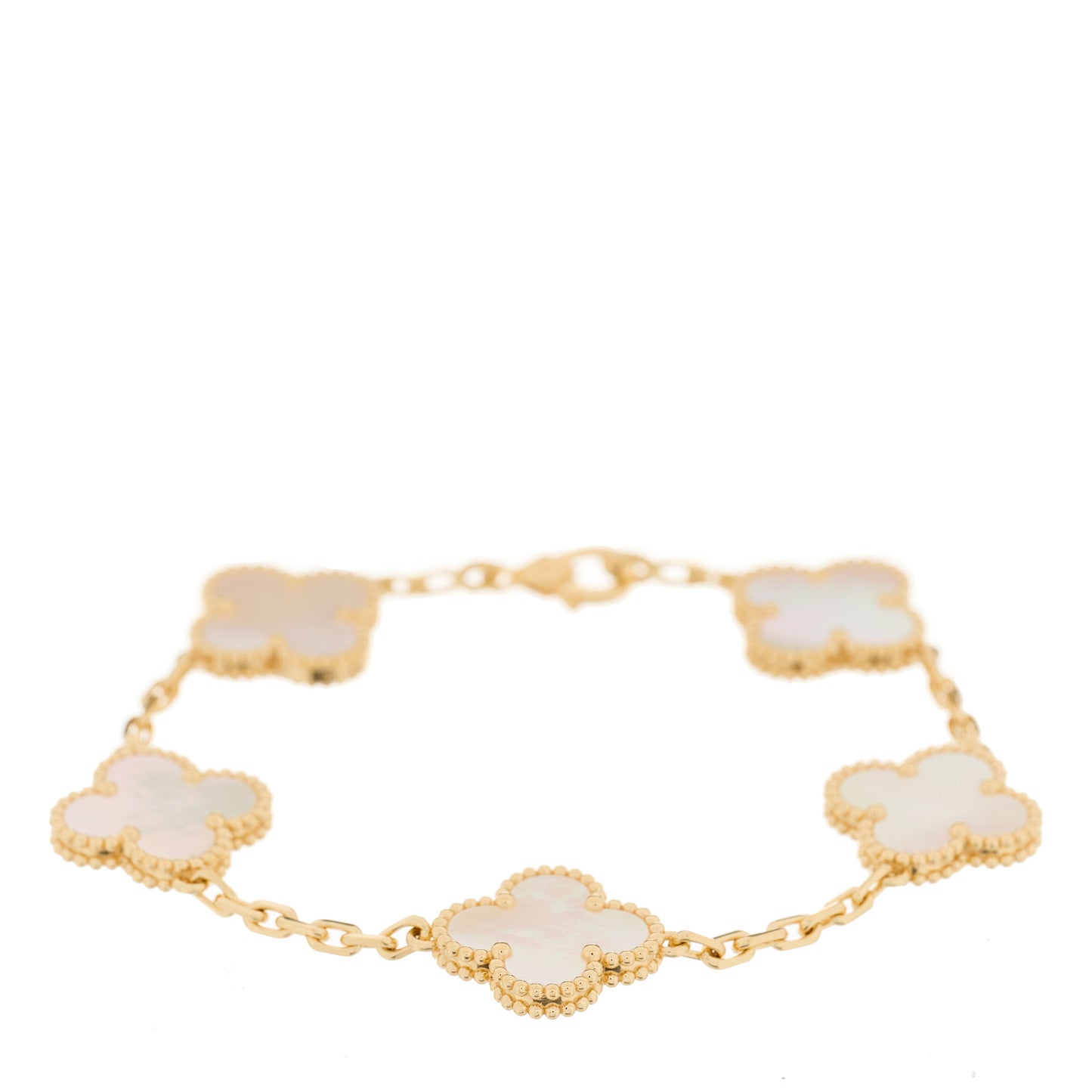 18K Yellow Gold Mother of Pearl 5 Motifs Vintage Alhambra Bracelet