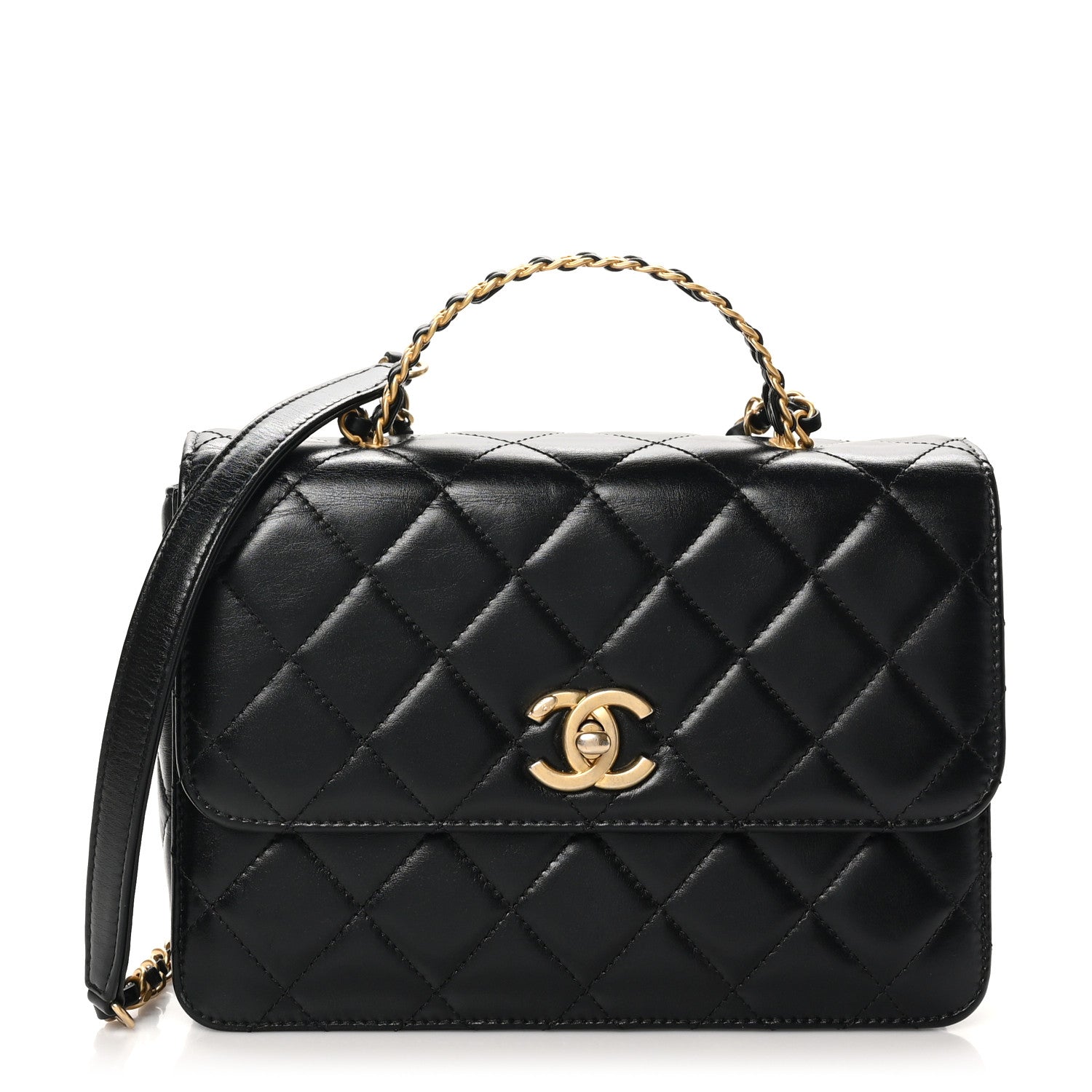 Chanel Shiny Calfskin Quilted Small Metal Chain Top Handle Flap