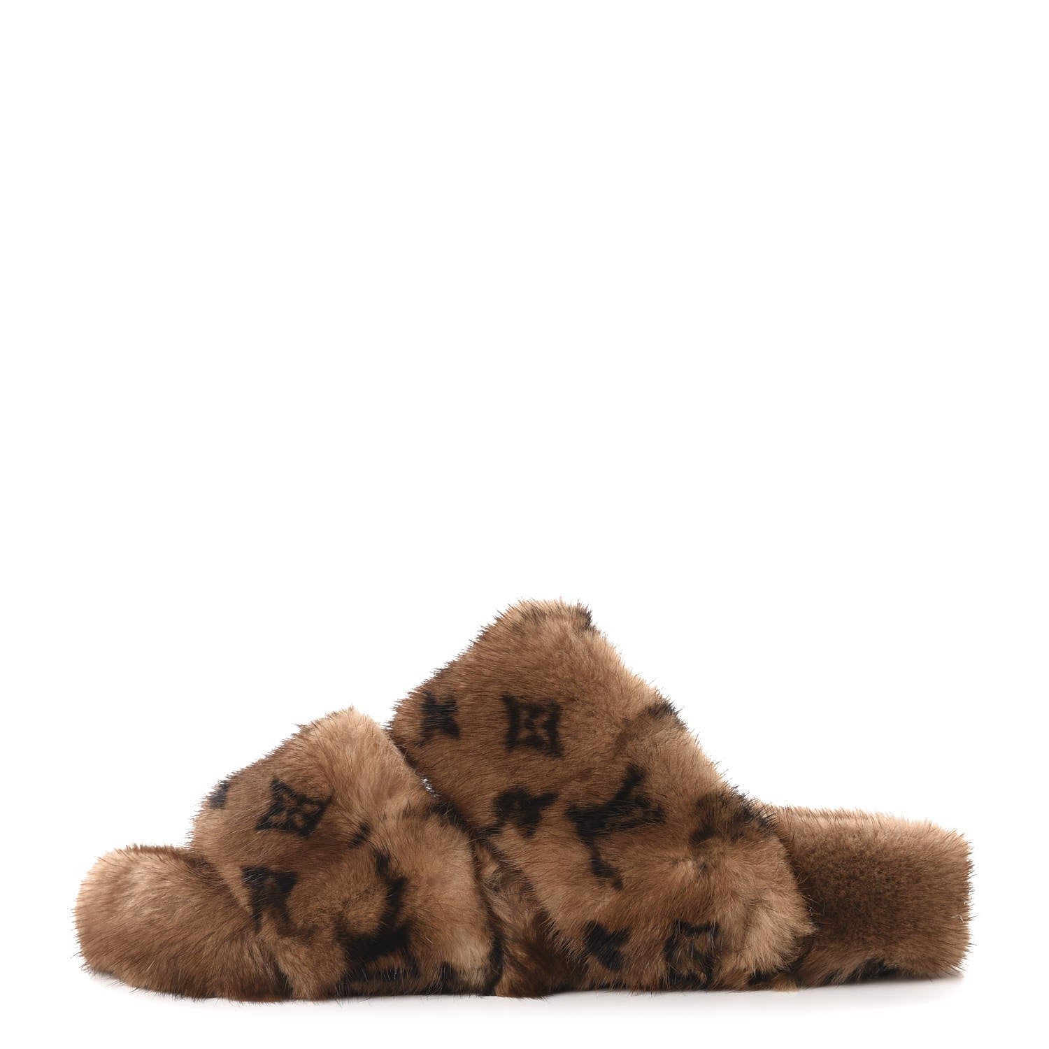 Louis Vuitton Mink Fur Bom Dia Slippers 37 Cognac 651399