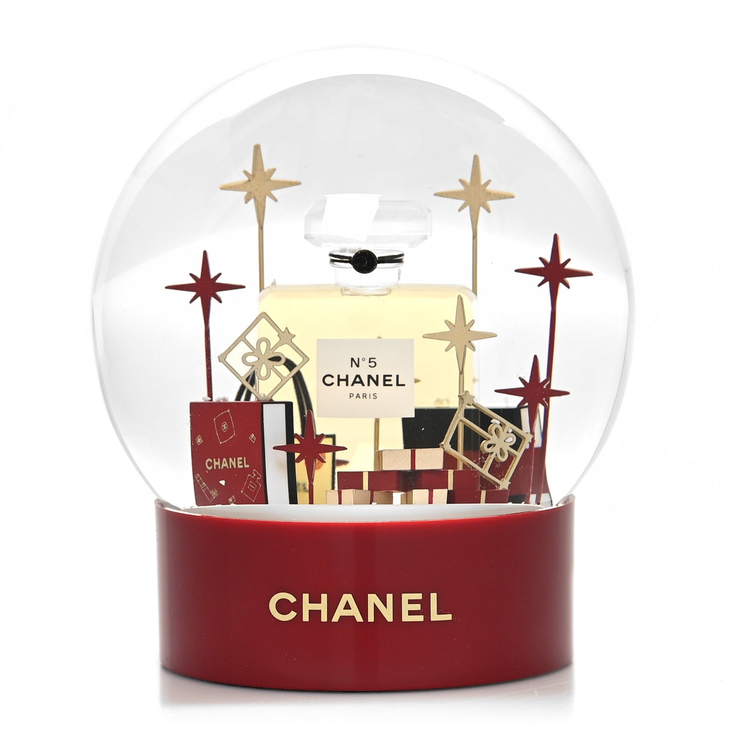 Glass N°5 Perfume Bottle Snow Globe Red