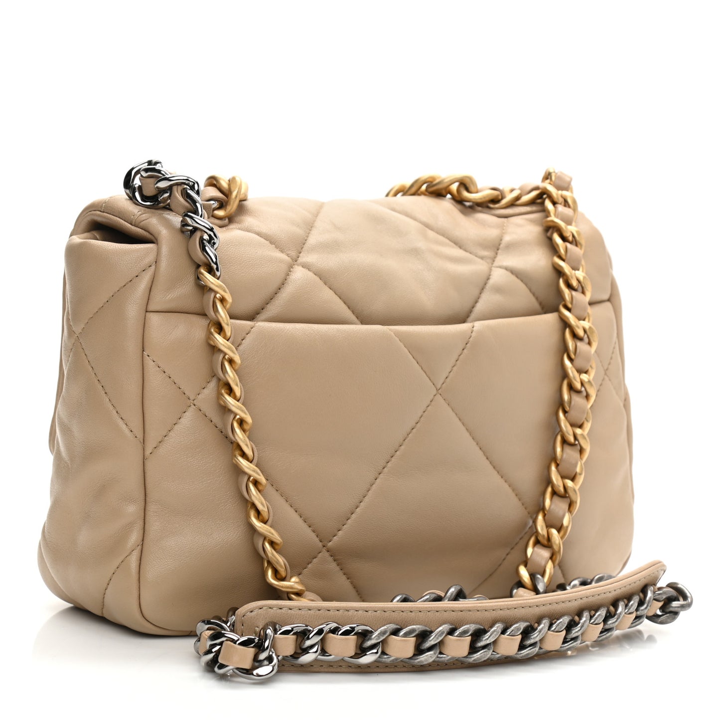Lambskin Quilted Medium Chanel 19 Flap Dark Beige