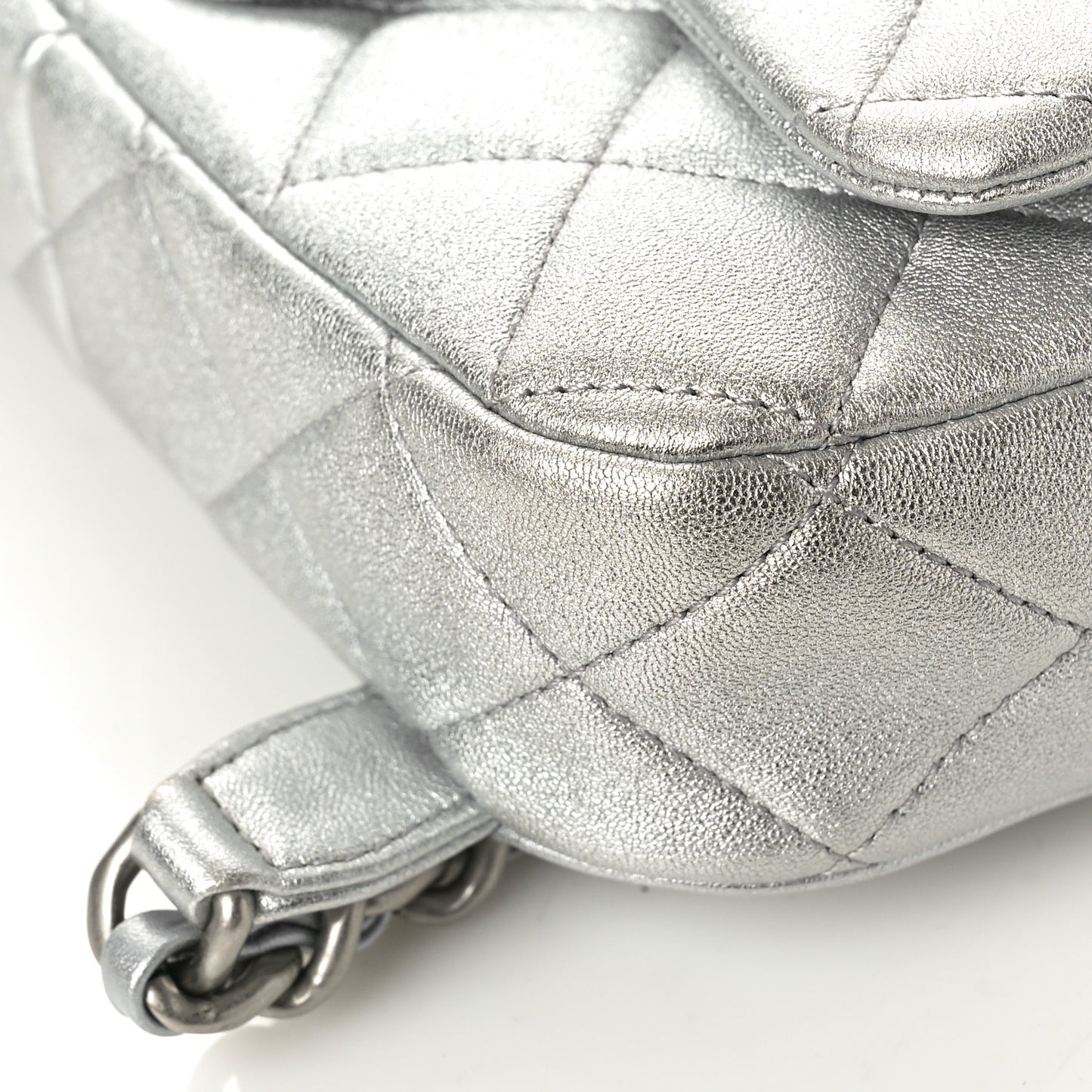 Metallic Lambskin Quilted Flap Backpack Silver