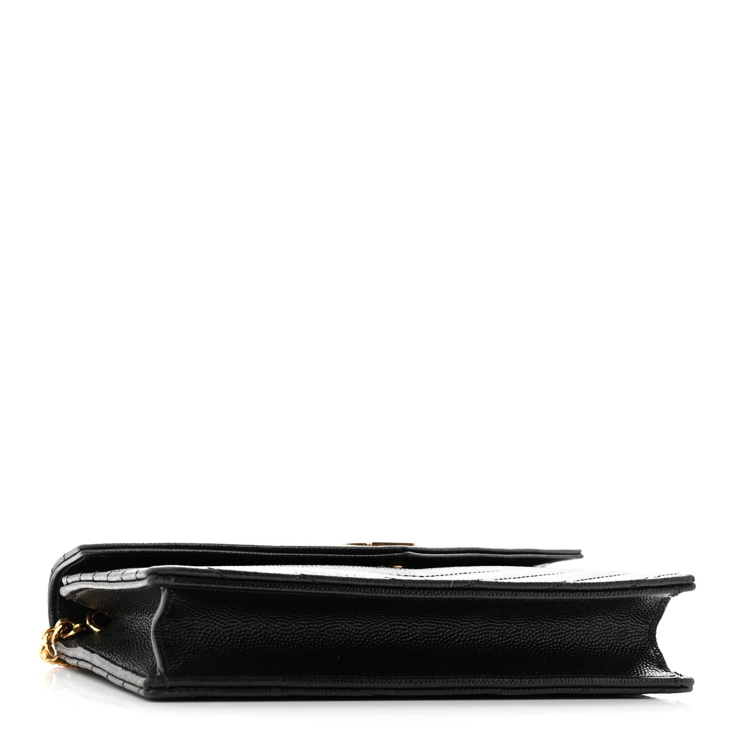 Grain De Poudre Matelasse Chevron Monogram Envelope Chain Wallet Black