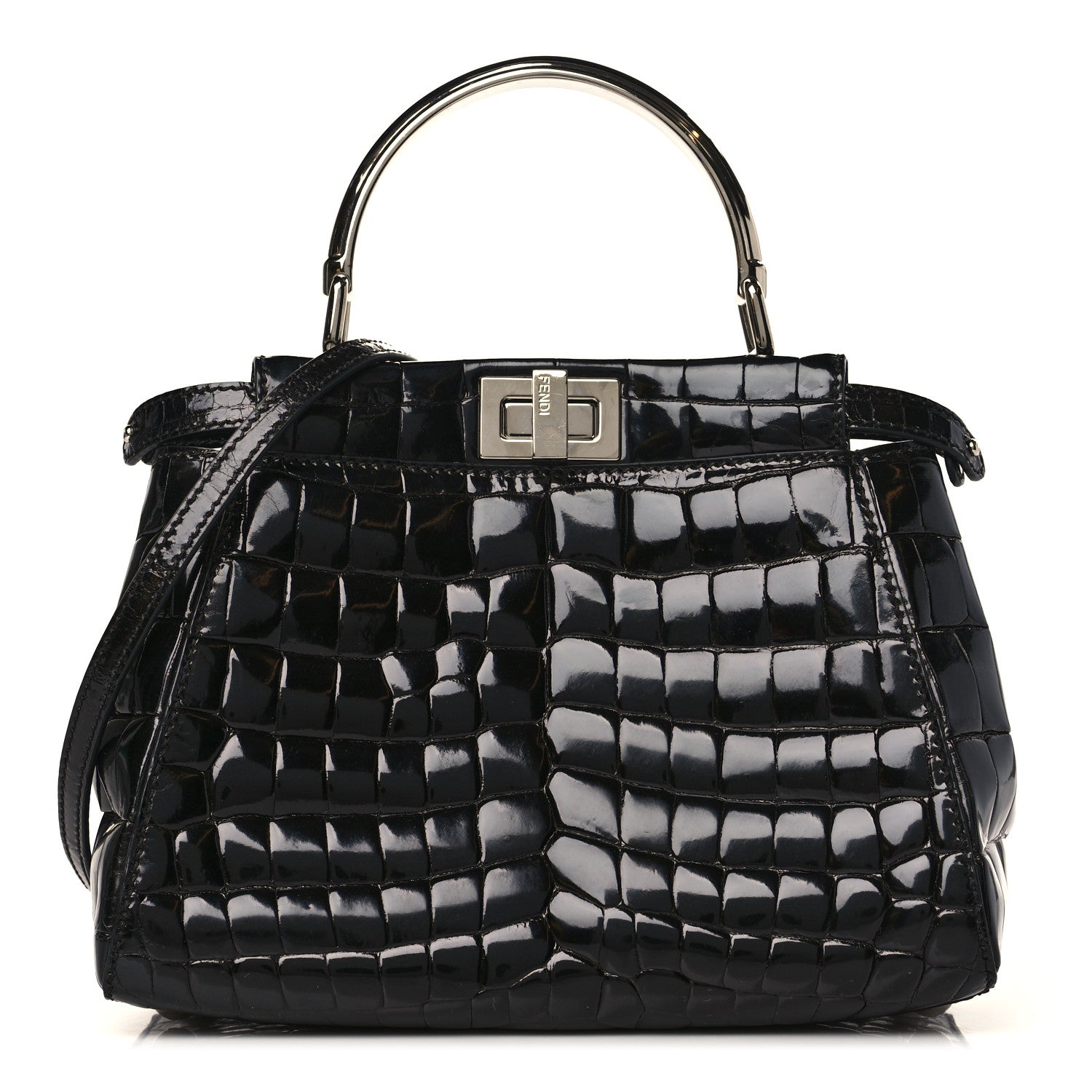 Fendi Crocodile Mini Peekaboo Iconic Satchel Black 1222625