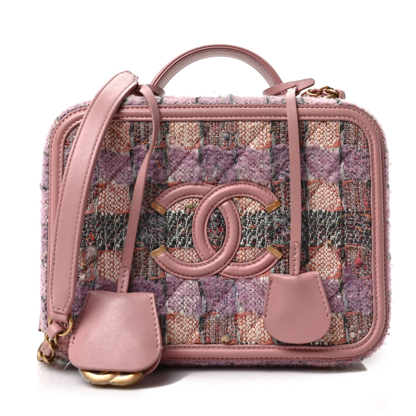 Tweed Quilted Medium CC Filigree Vanity Case Pink Multicolor