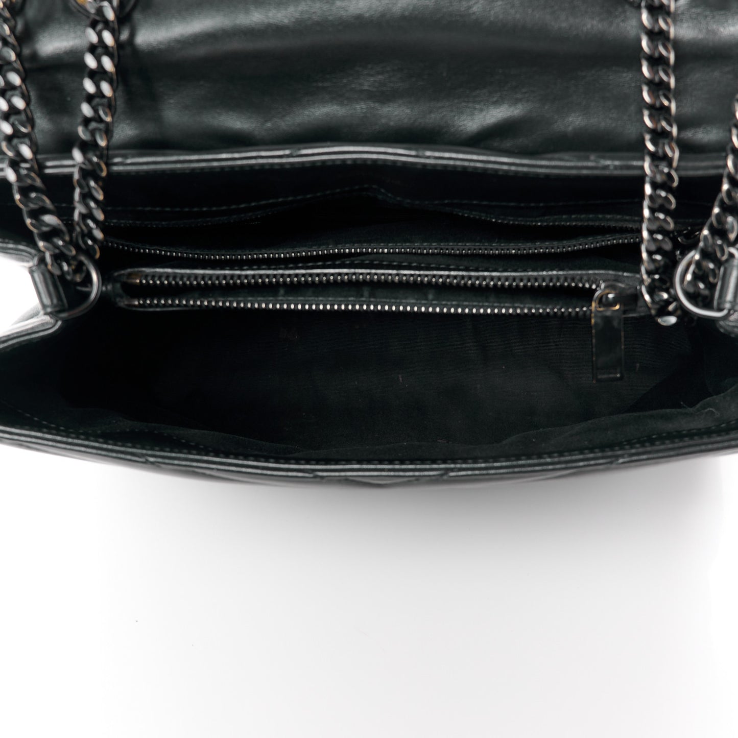 SAINT LAURENT Calfskin Y Quilted Monogram Monochrome Medium Loulou Chain Satchel Black
