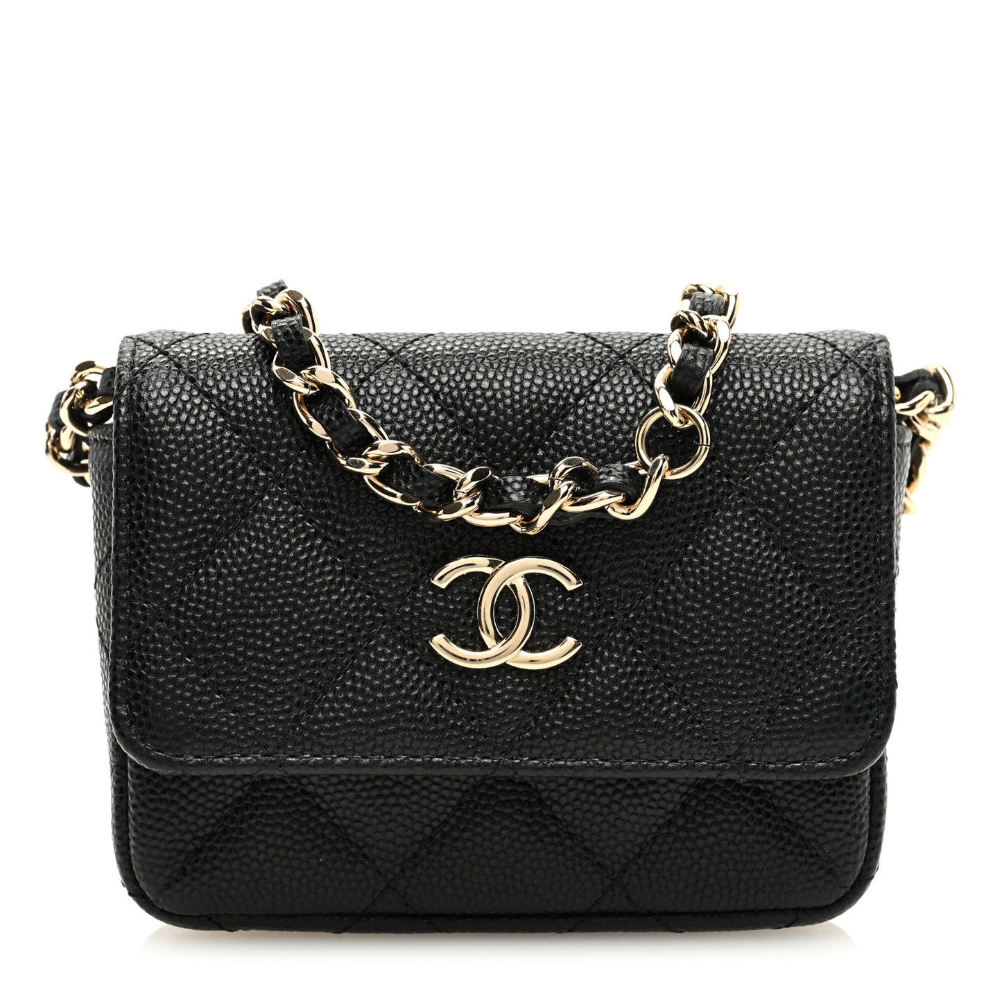 Caviar Quilted Belt Bag With Charms On Chain Black