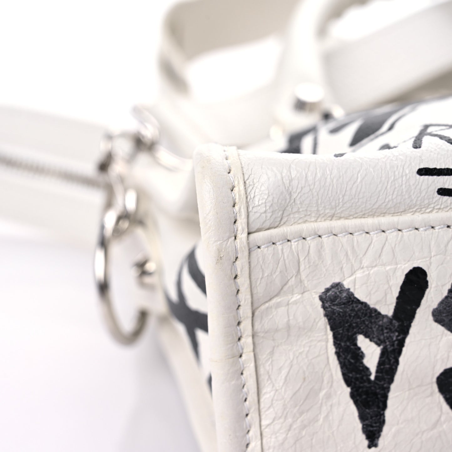 Agneau Arena Graffiti All Over Classic Silver Hardware Mini City White Black