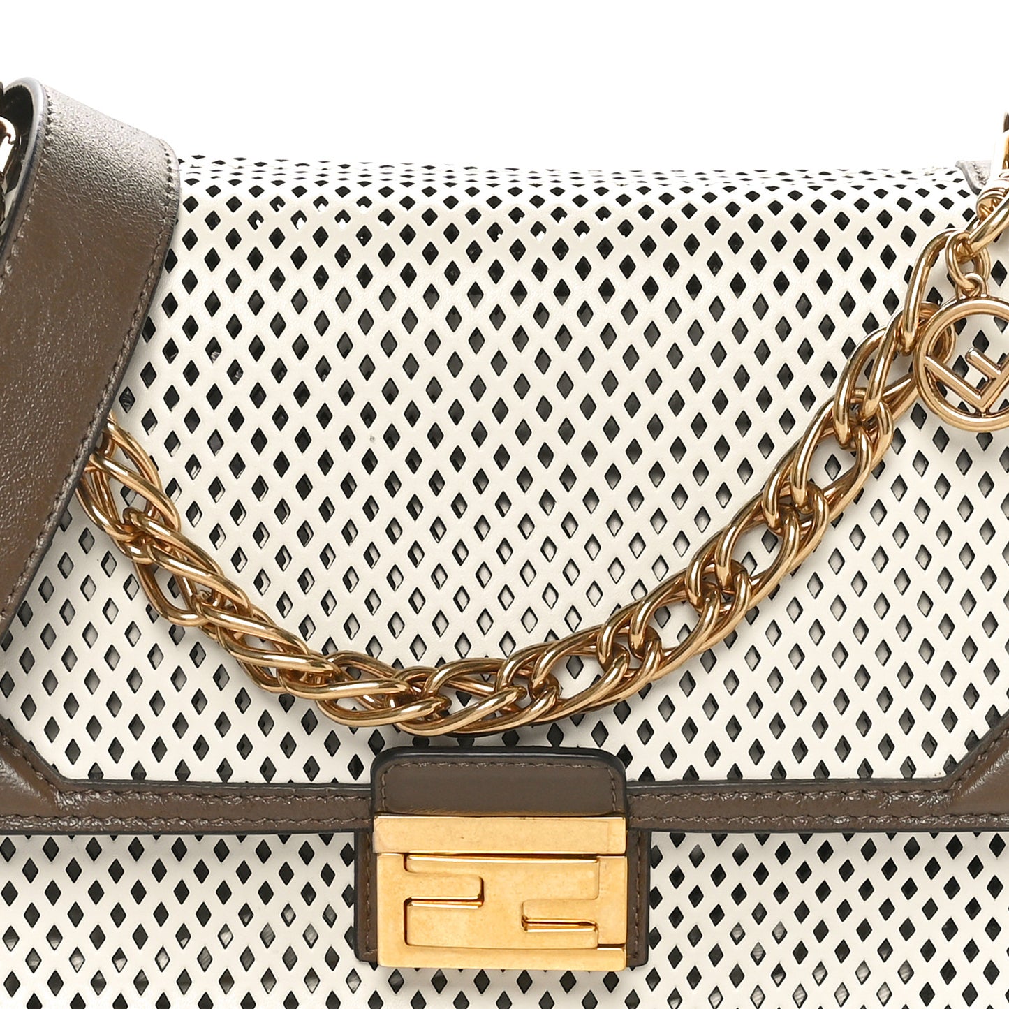 Vitello Liberty Glossy Lambskin F is Fendi Perforated Kan U Shoulder Bag White Ice Rust Maya