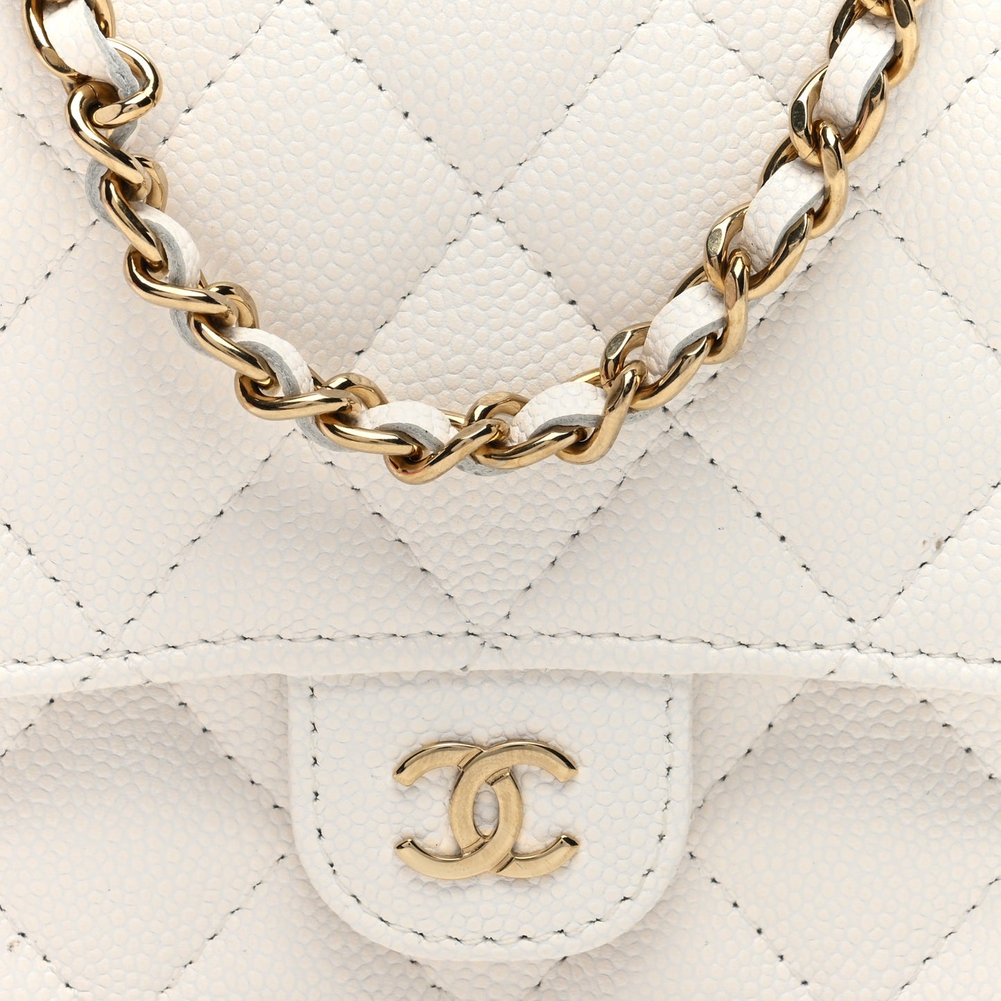 Caviar Quilted Flap Phone Holder With Chain White