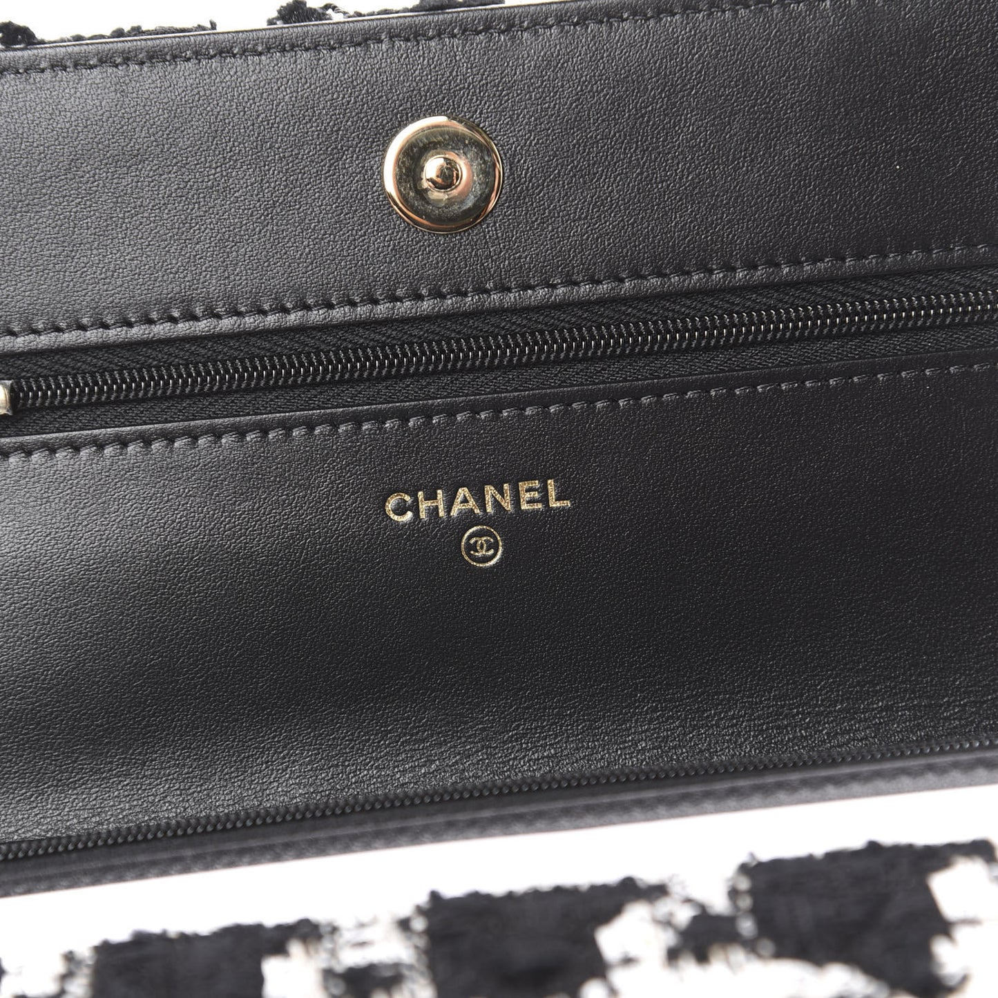 Tweed Quilted Wallet On Chain WOC Black Ecru White