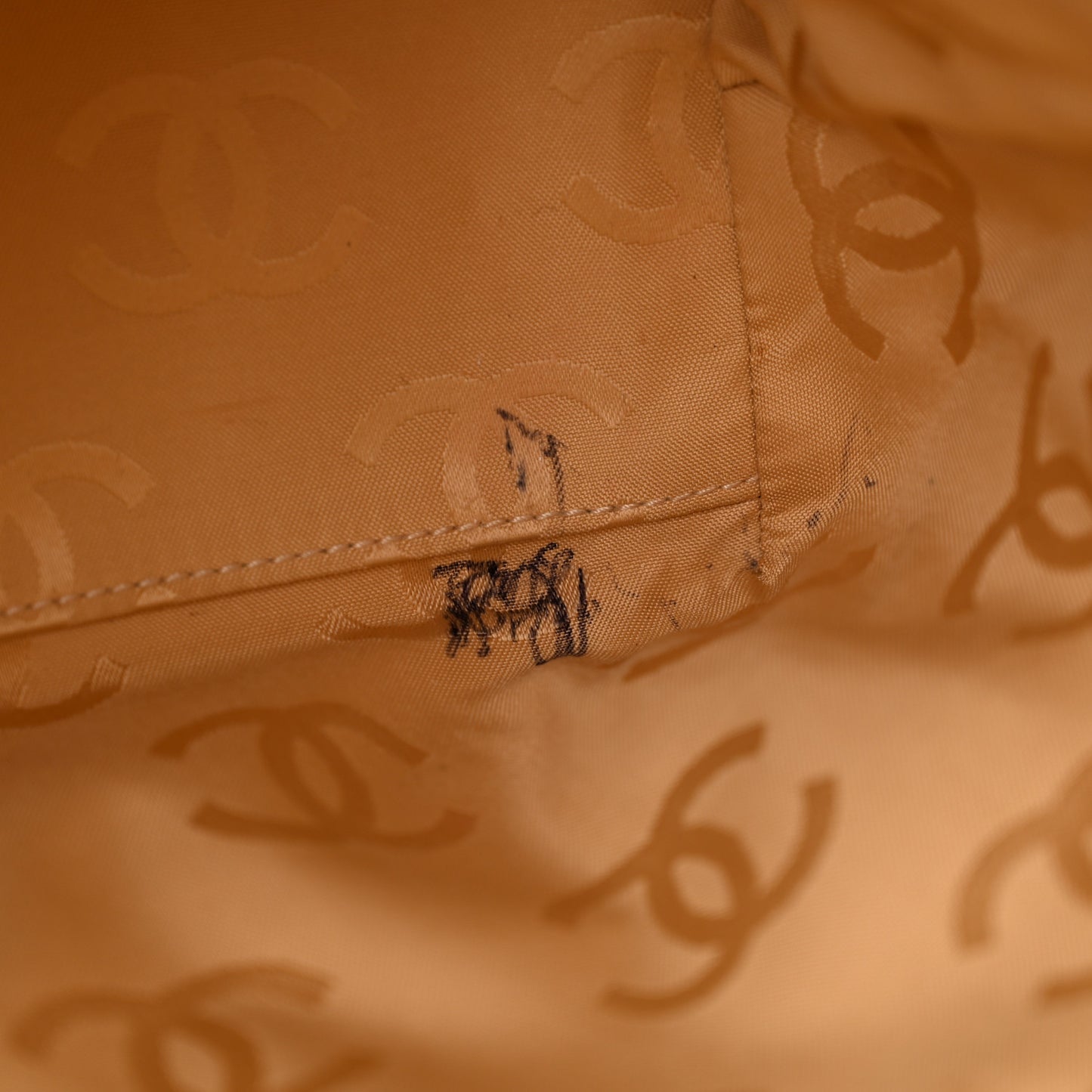 Caviar Wood CC Drawstring Bucket Bag Beige