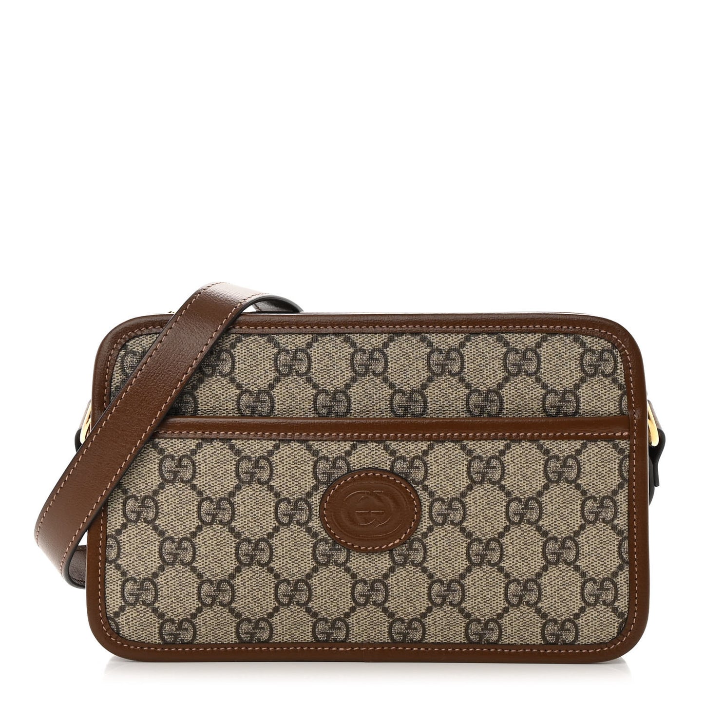 GG Supreme Monogram Azalea Calfskin Mini Retro Interlocking G Shoulder Bag Beige Ebony Brown Sugar