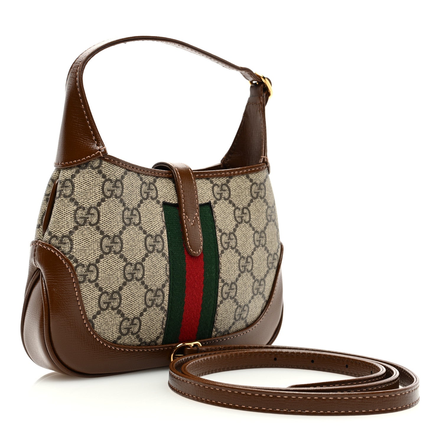 Gucci GG Supreme Monogram Azalea Calfskin Web Mini Jackie 1961 Hobo Beige Ebony Brown Sugar 3 of 9