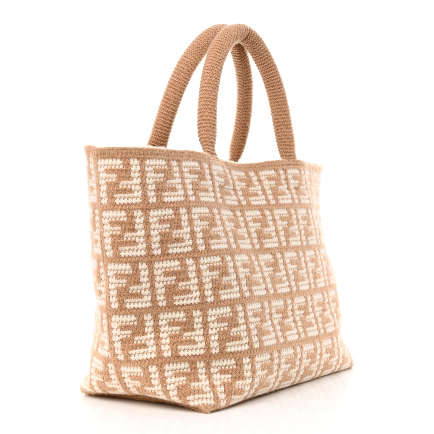 Cashmere Knit FF Large Shopper Tote Cammello
