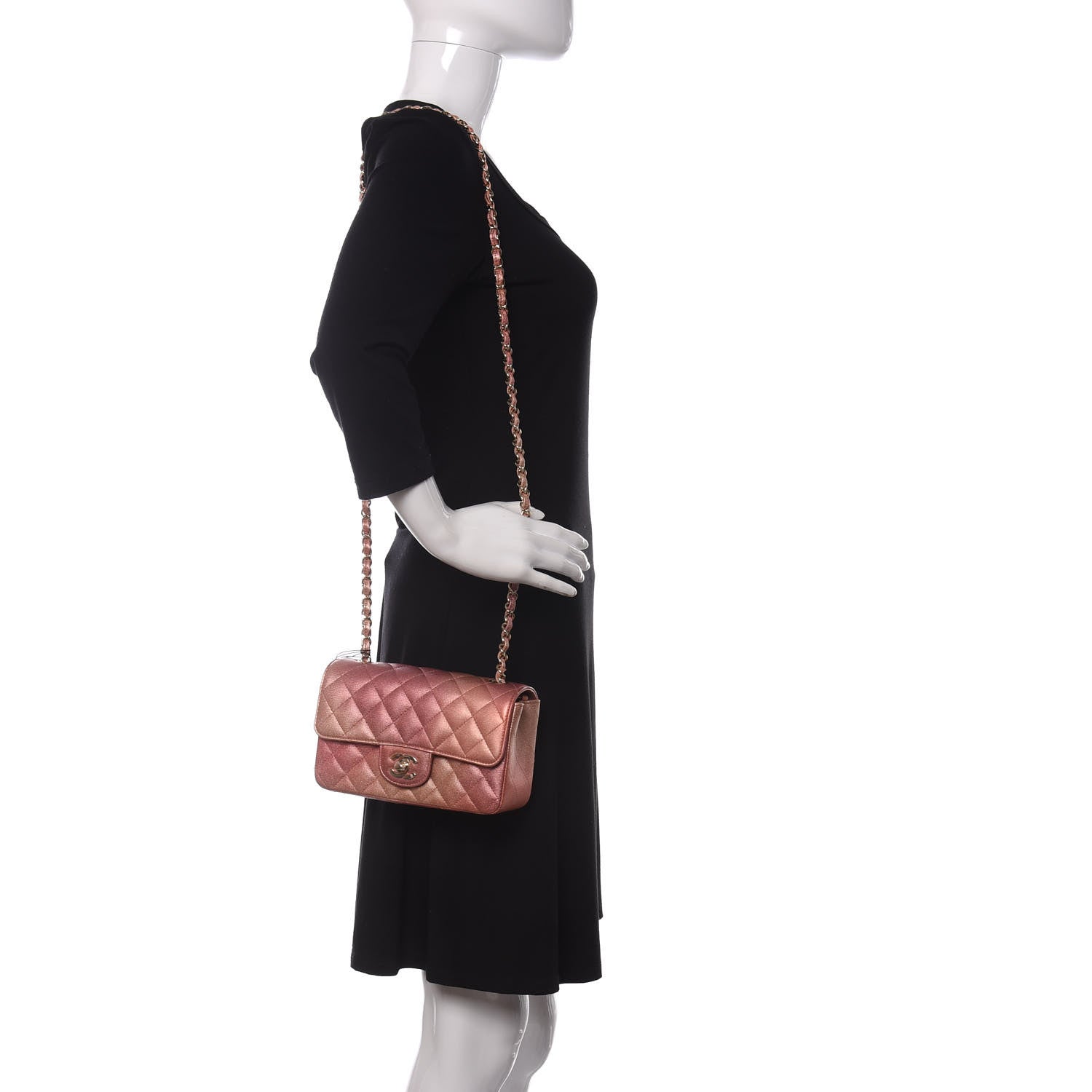 Chanel Metallic Lambskin Quilted Ombre Mini Rectangular Flap Pink 2 of 13