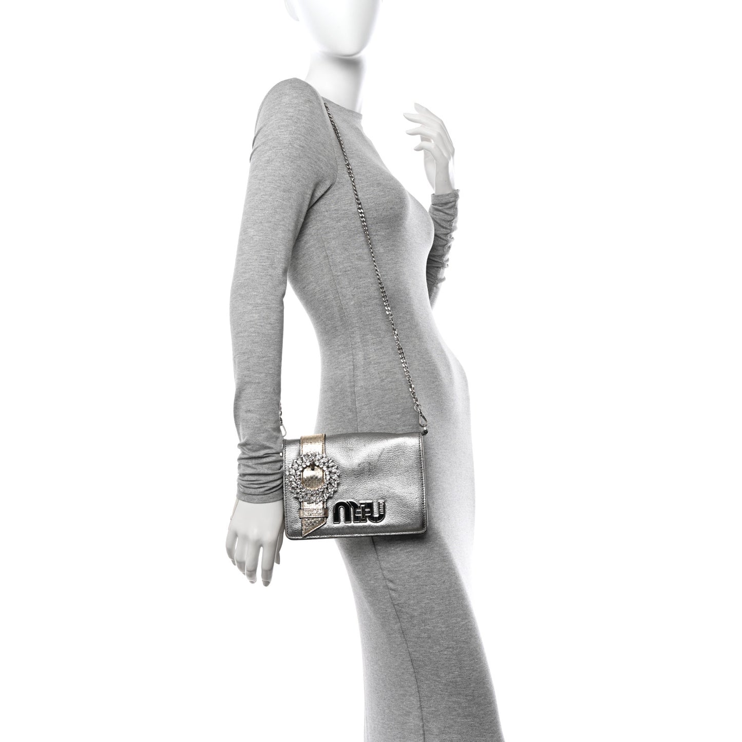 Metallic Goatskin Madras Ayers Crystal Embellished Shoulder Bag Cromo Pirite