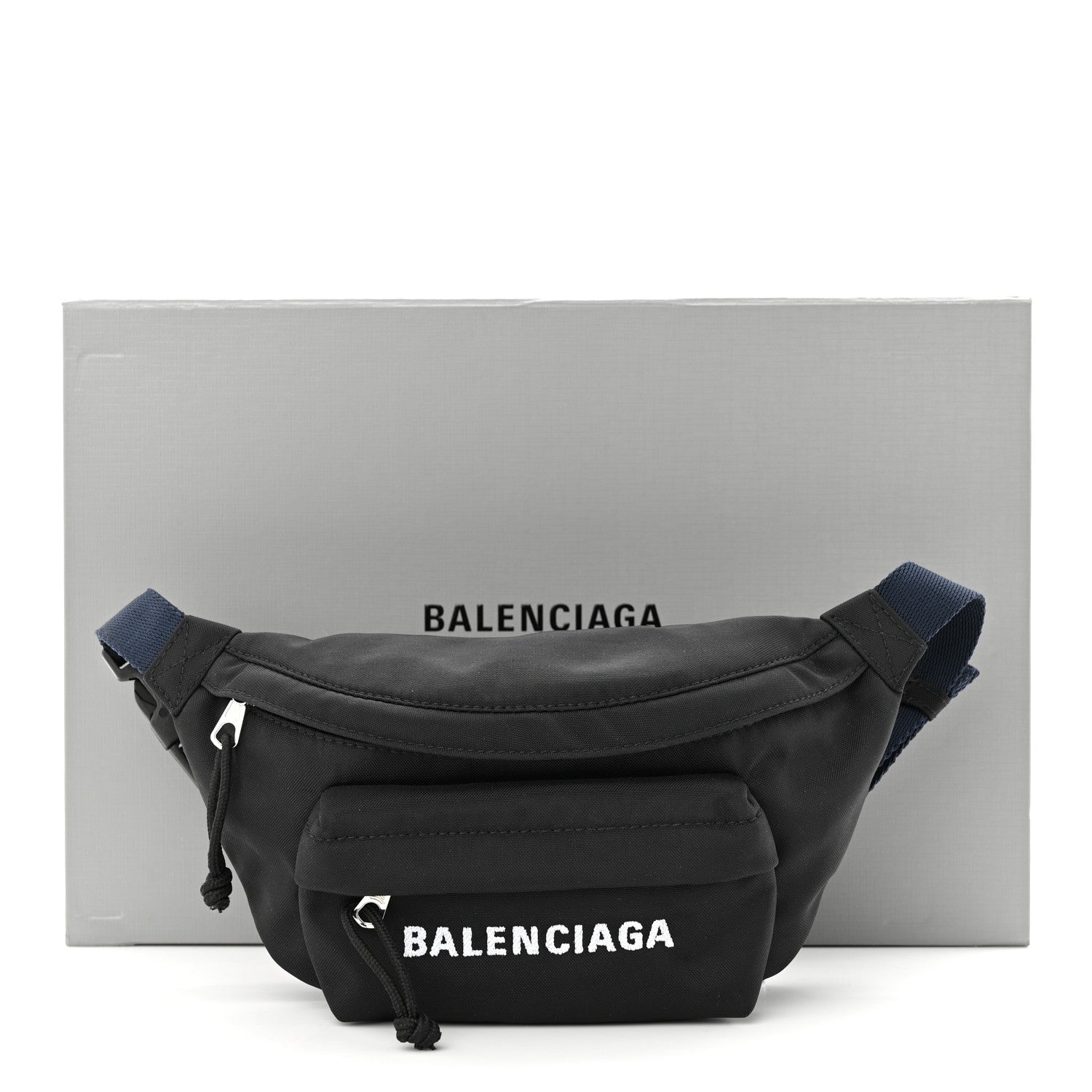 Balenciaga Sport Nylon Logo Embroidered Wheel Belt Bag Black White 10 of 10