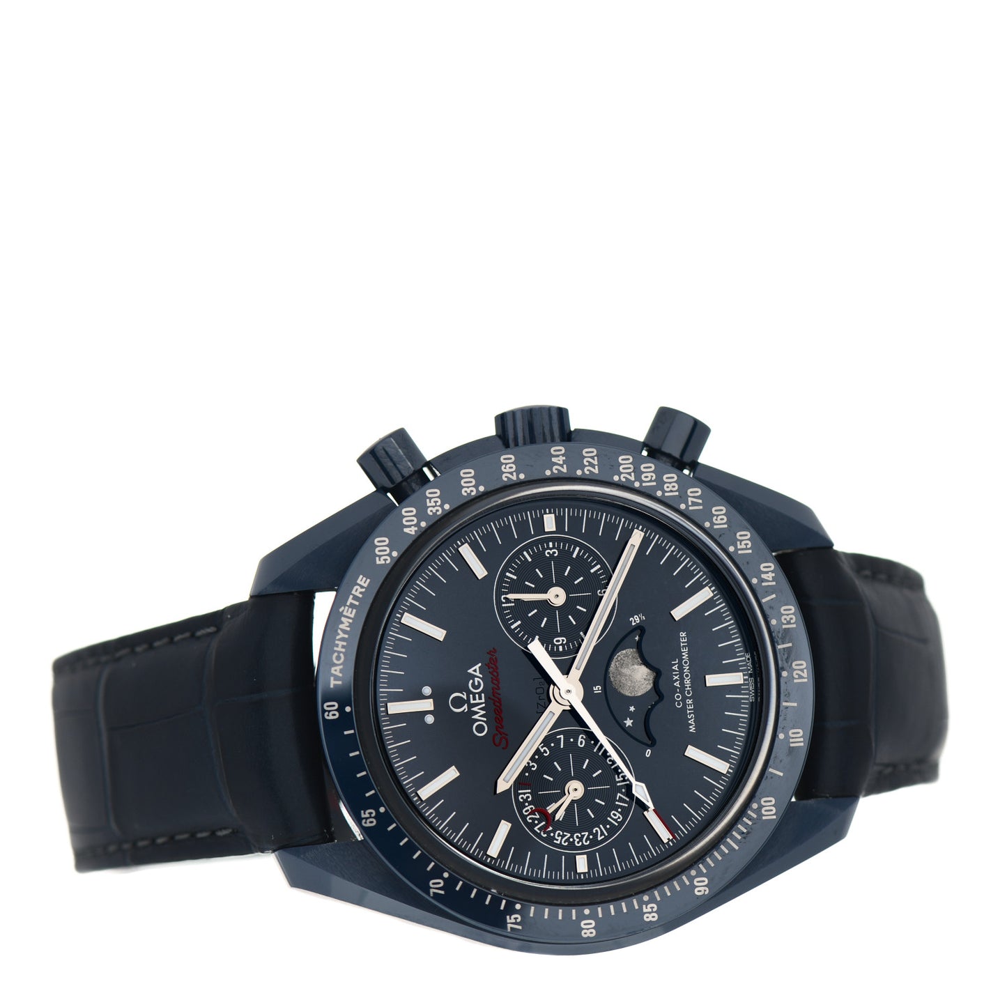 Ceramic Titanium Crocodile 44mm Speedmaster Blue Side of the Moon Automatic Watch Blue 304.93.44.52.03.001