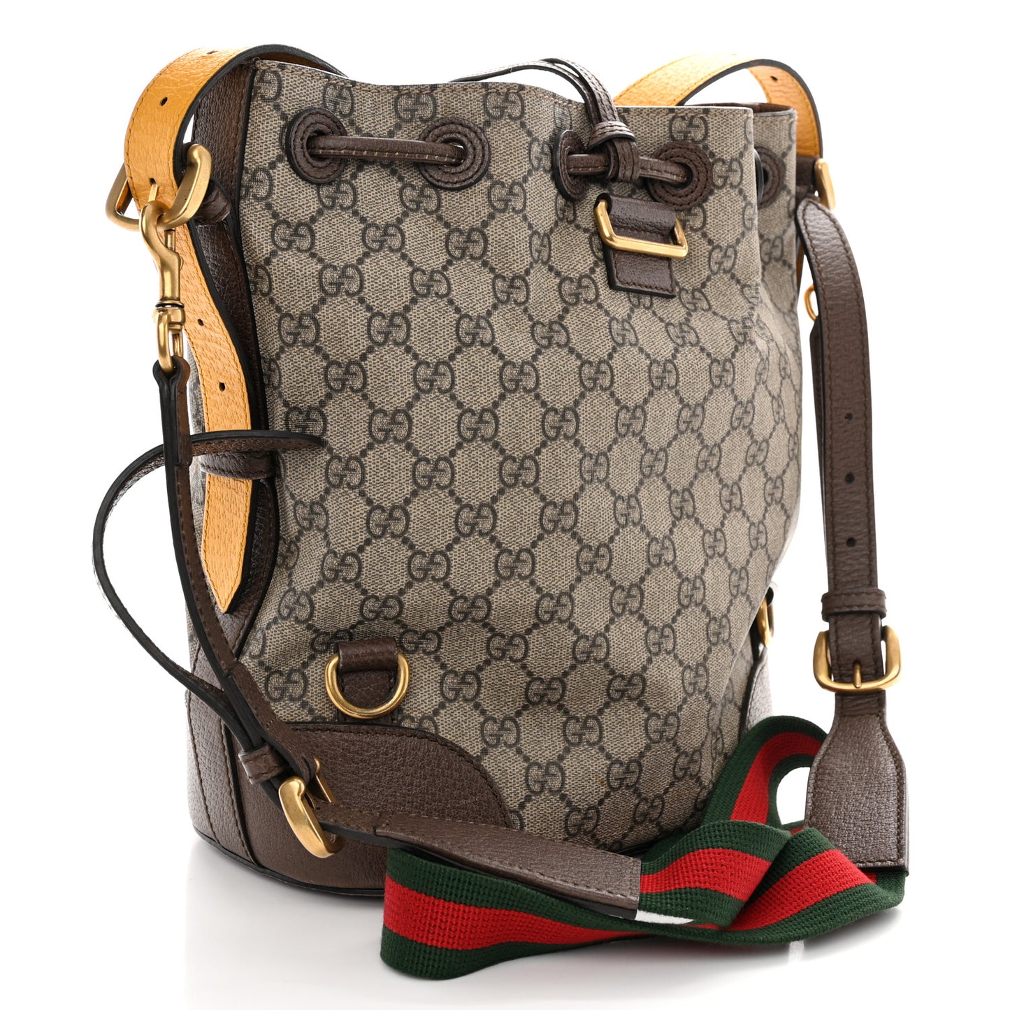 GG Supreme Monogram Neo Vintage Drawstring Bucket Backpack Beige New Acero Crop