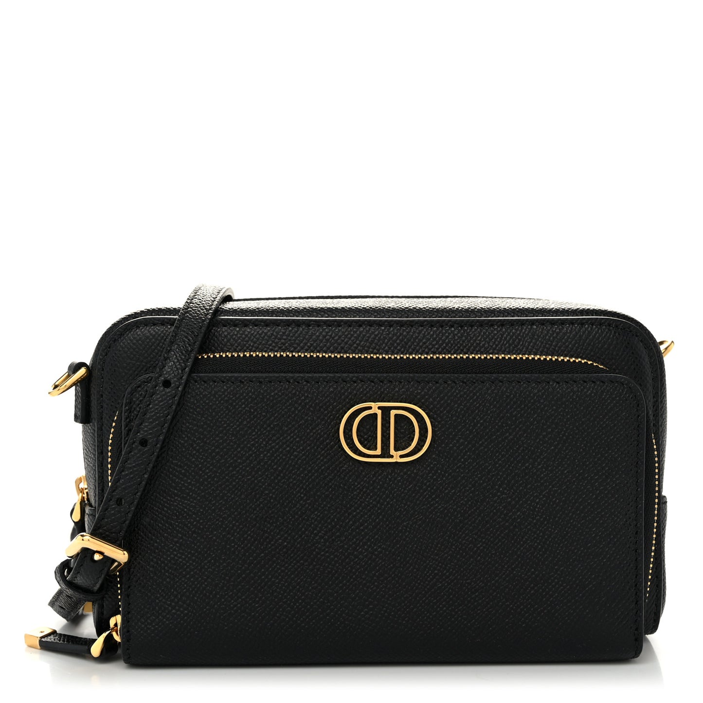 Grained Calfskin Caro Double Pouch Black