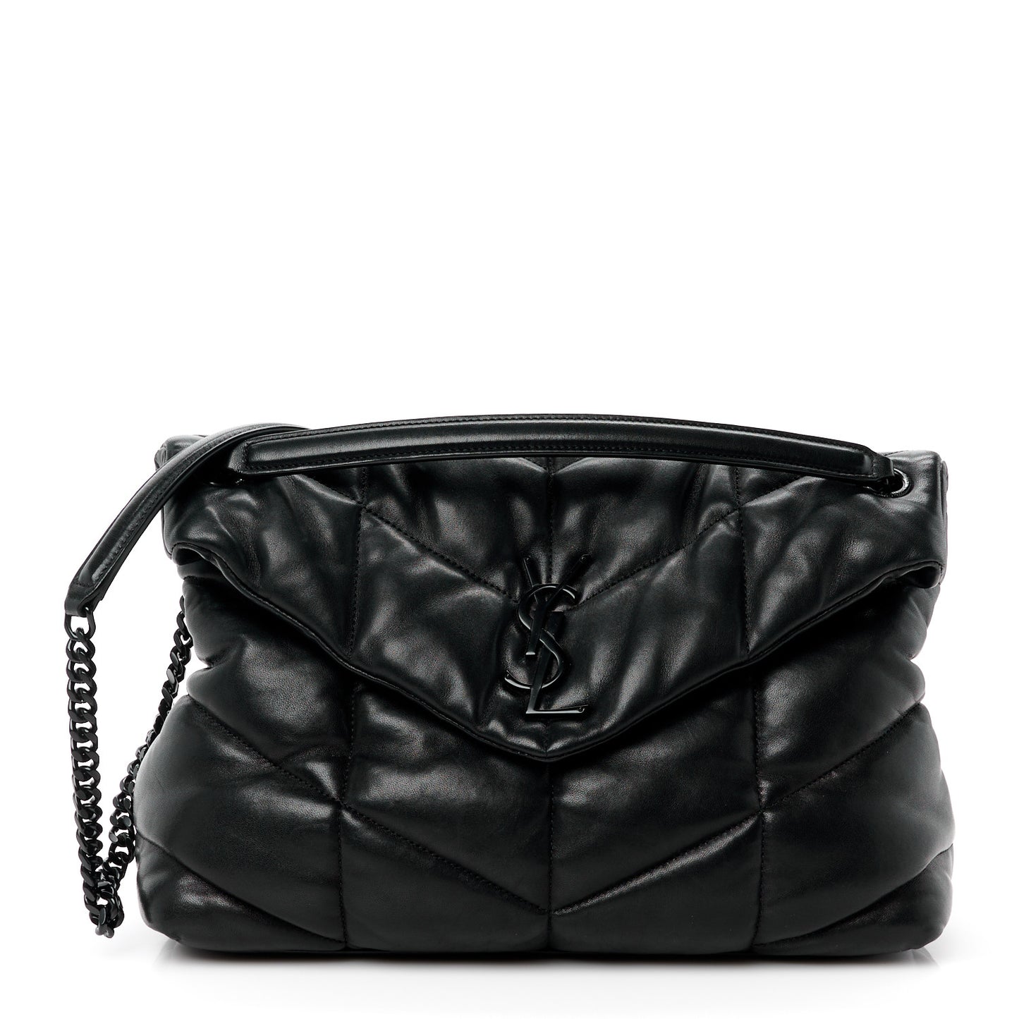 Lambskin Quilted Monogram Monochrome Medium Loulou Puffer Chain Satchel Black